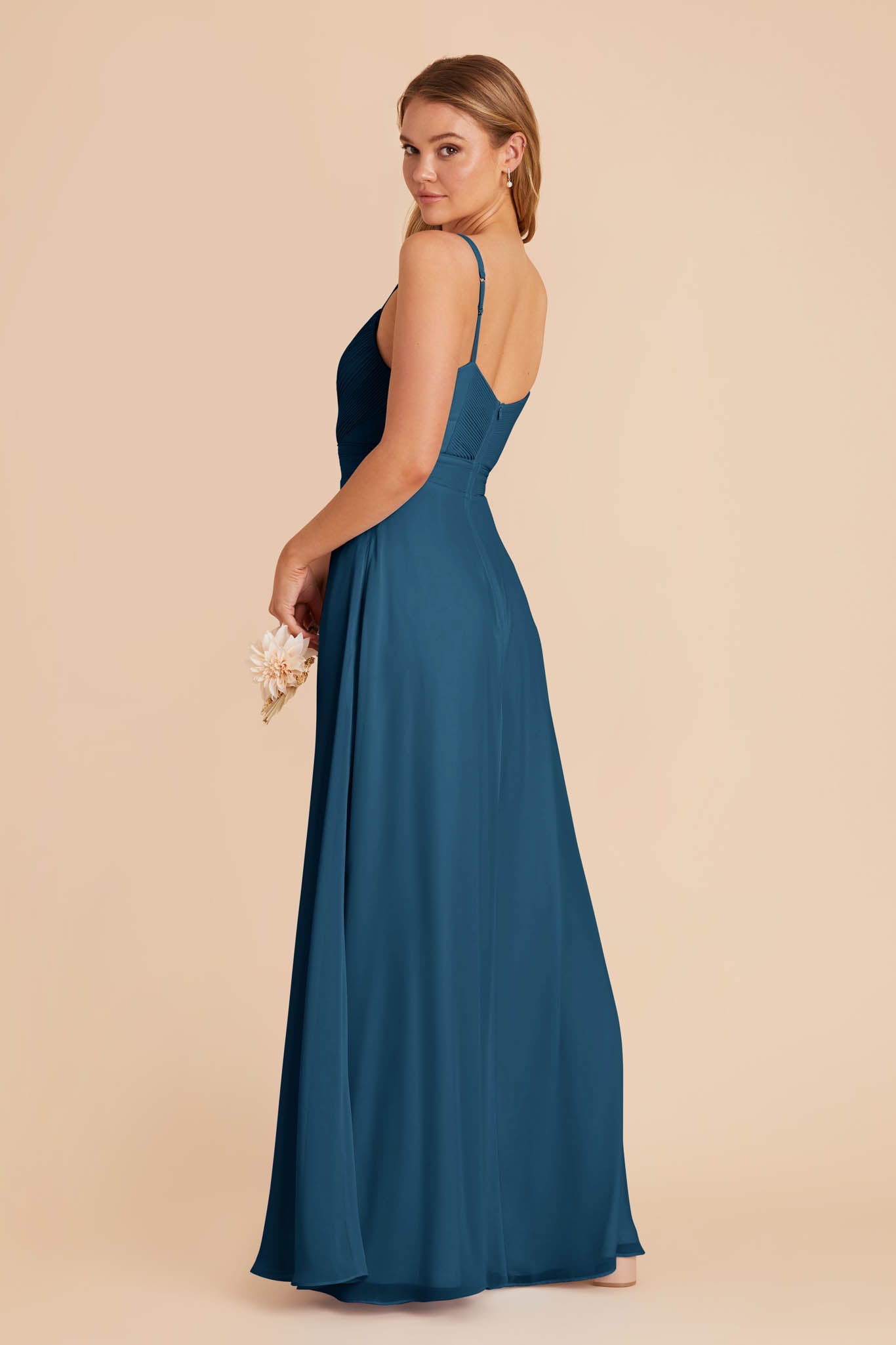 Chiffon A-Line Dress with V-Neck & Slit | Deborah Dark Teal