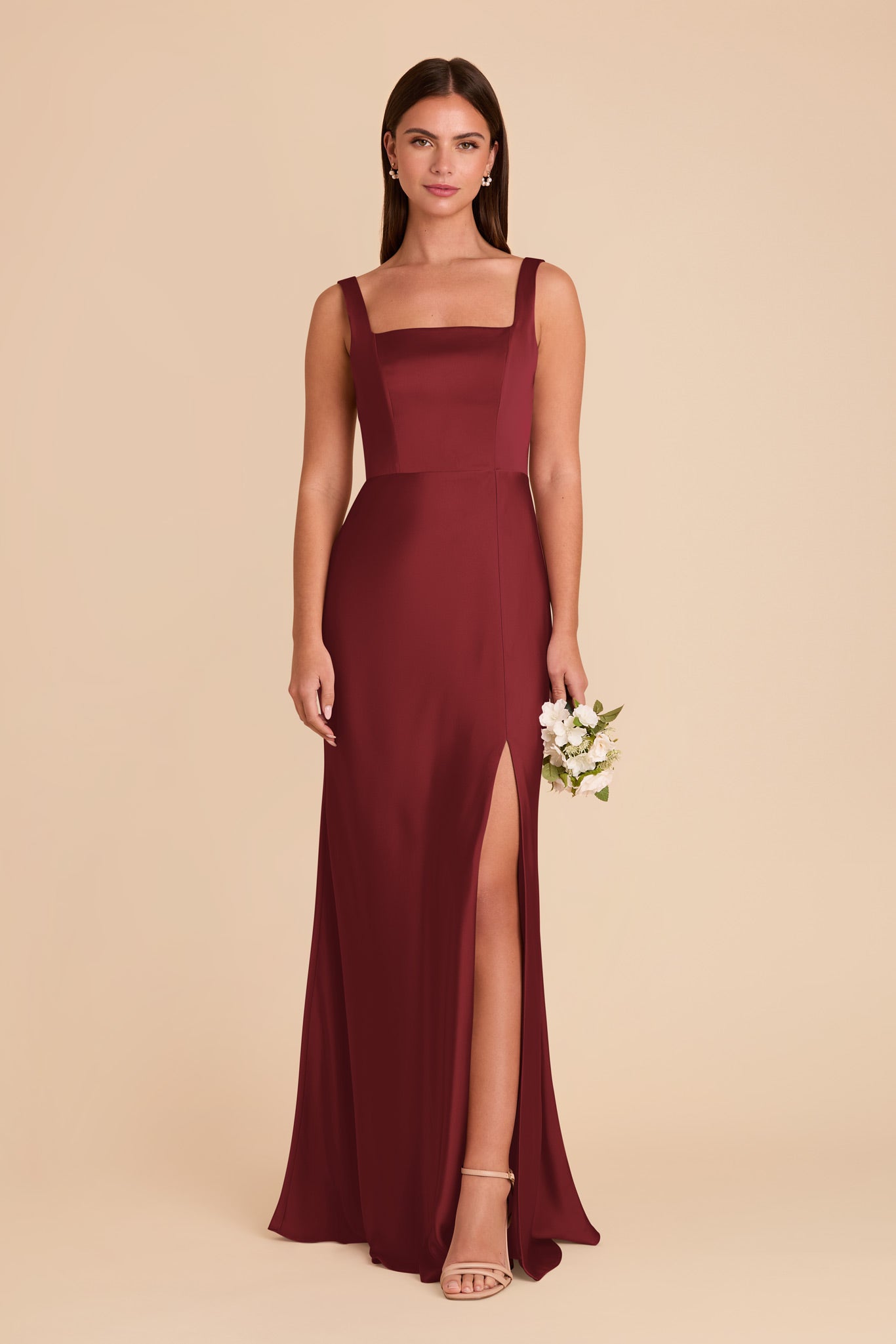 Burgundy Matte Satin Convertible Dress with Bows | Alex