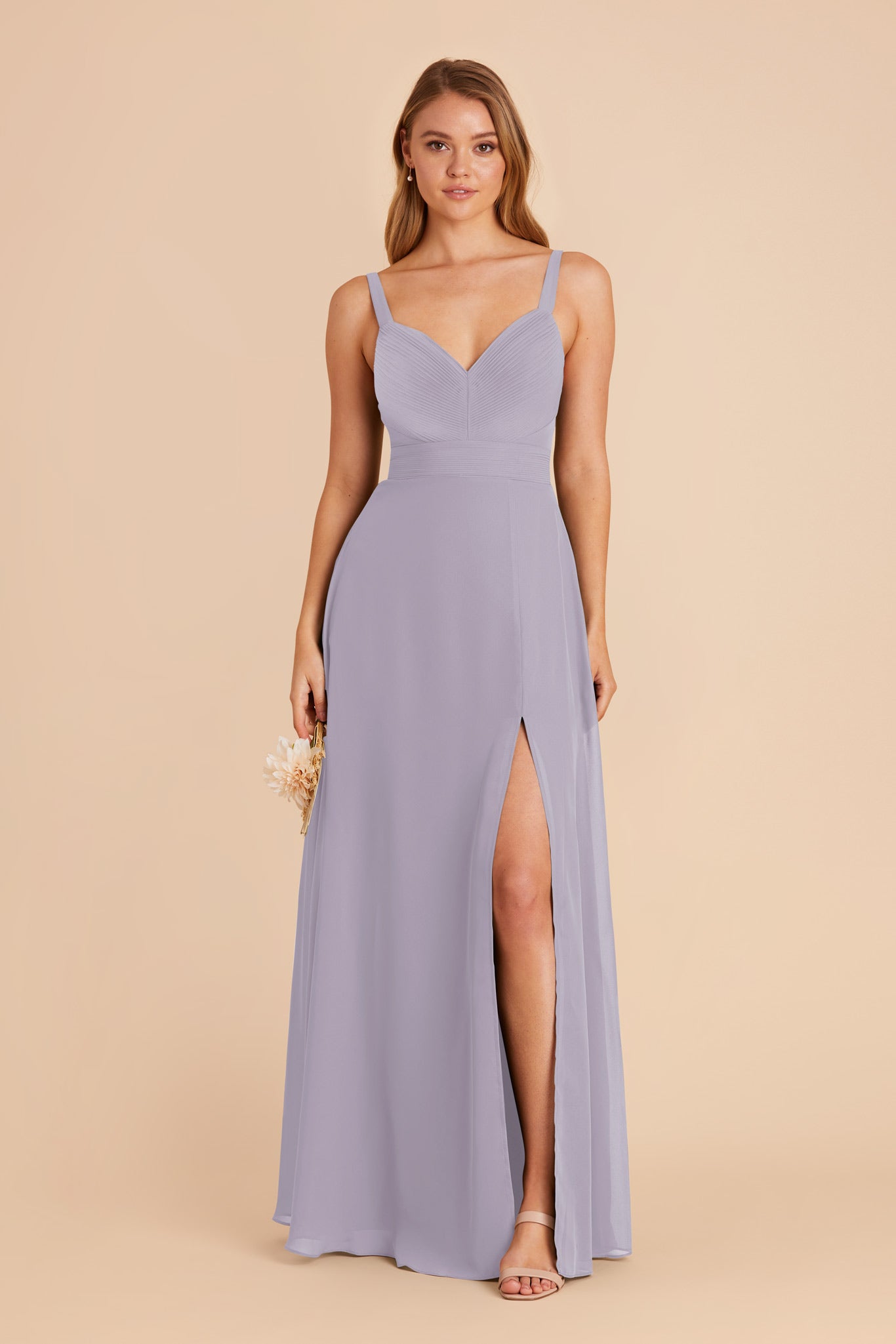 Chiffon A-Line Dress with V-Neck & Slit | Deborah in Dusty Lilac