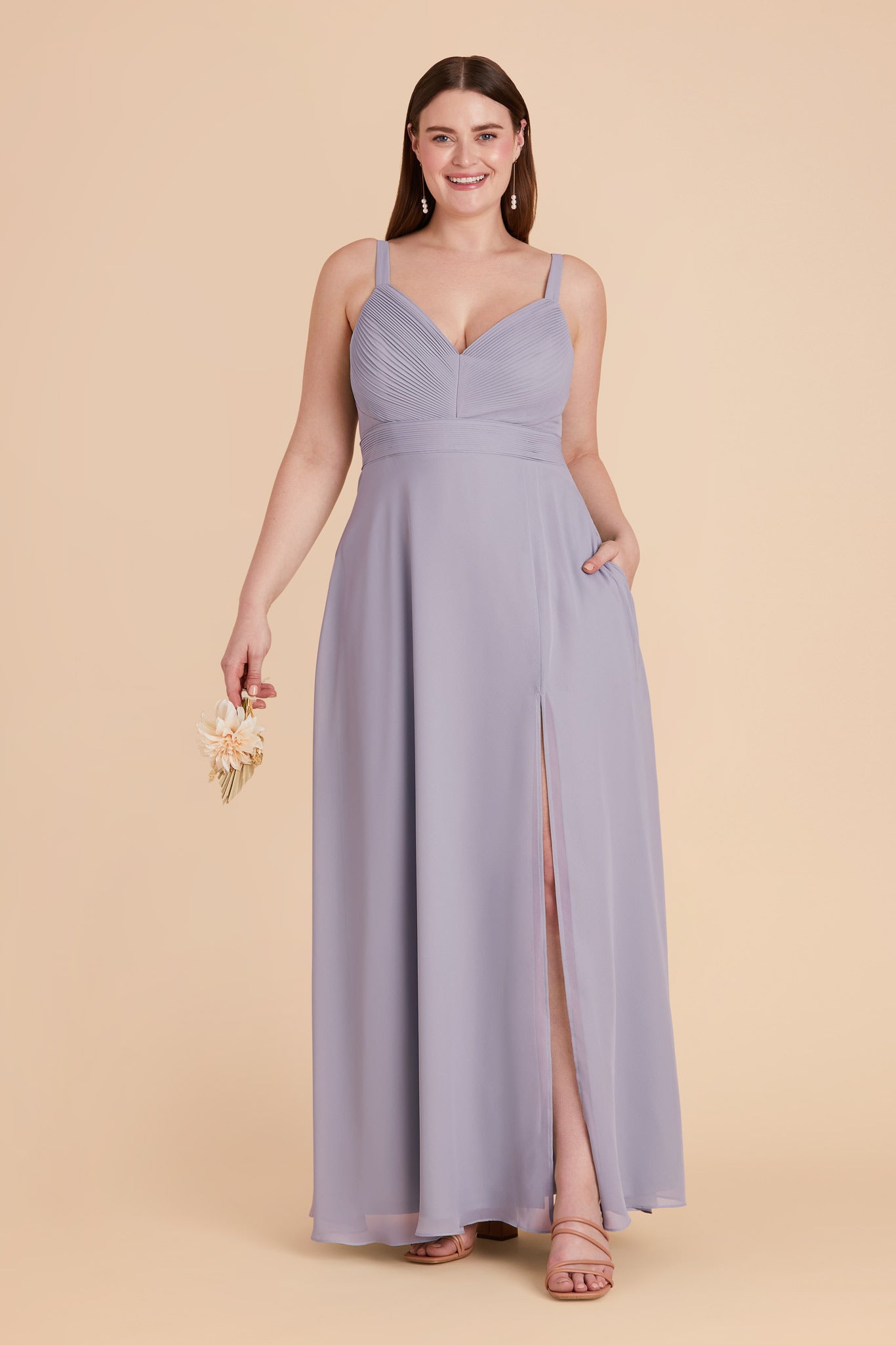 Chiffon A-Line Dress with V-Neck & Slit | Deborah in Dusty Lilac