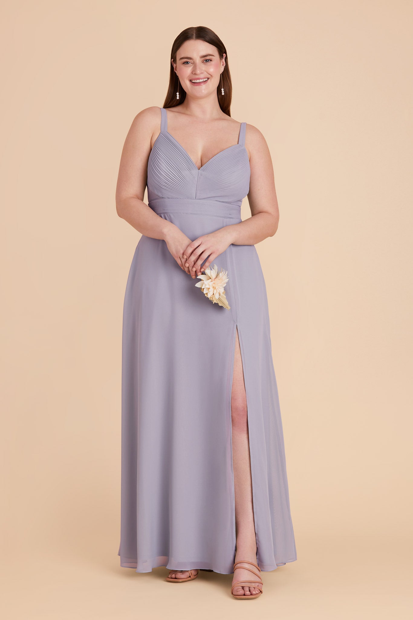 Chiffon A-Line Dress with V-Neck & Slit | Deborah in Dusty Lilac