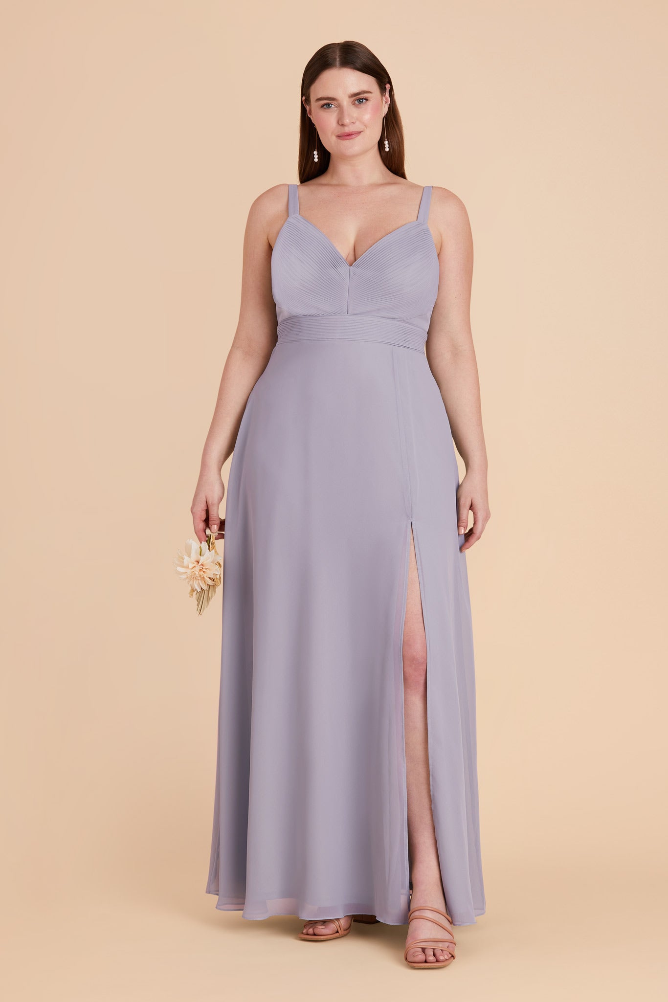 Chiffon A-Line Dress with V-Neck & Slit | Deborah in Dusty Lilac