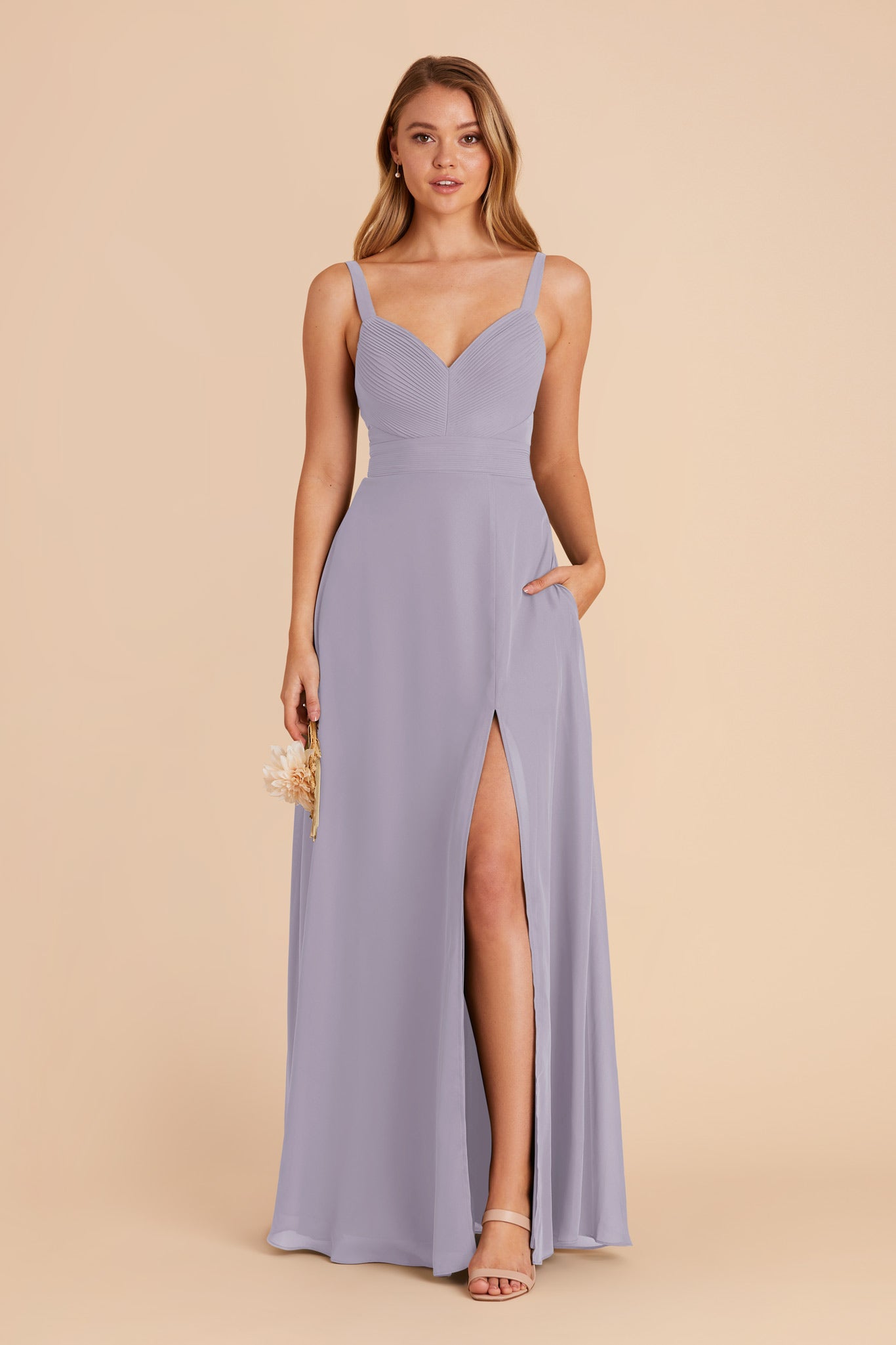 Chiffon A-Line Dress with V-Neck & Slit | Deborah in Dusty Lilac