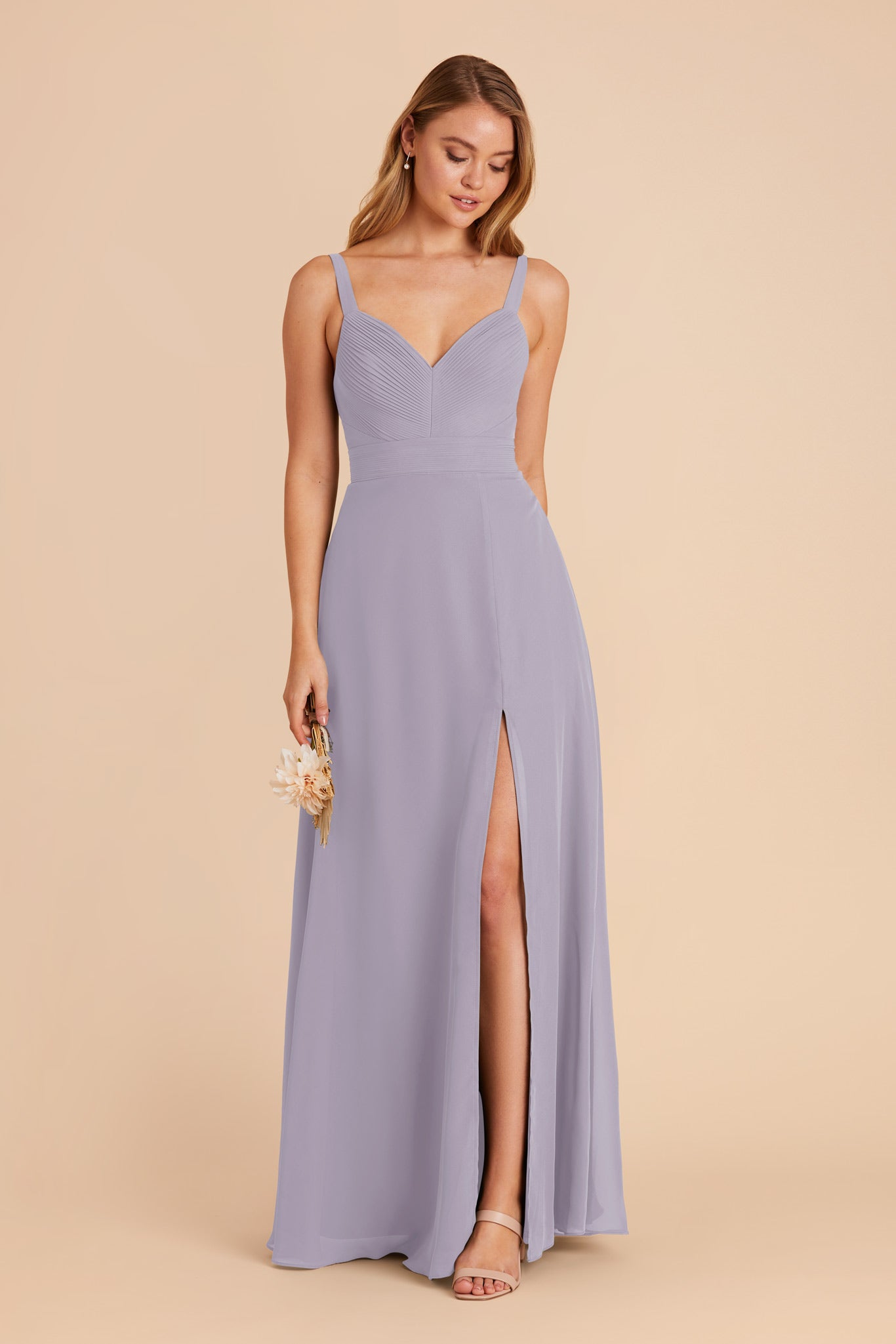 Chiffon A-Line Dress with V-Neck & Slit | Deborah in Dusty Lilac