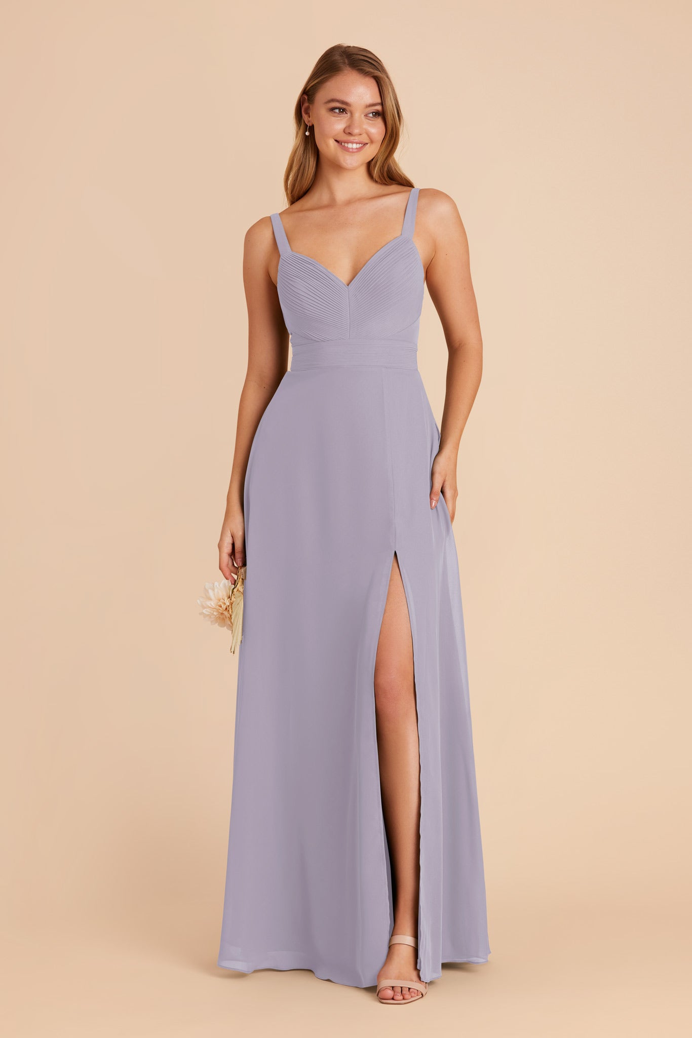 Chiffon A-Line Dress with V-Neck & Slit | Deborah in Dusty Lilac