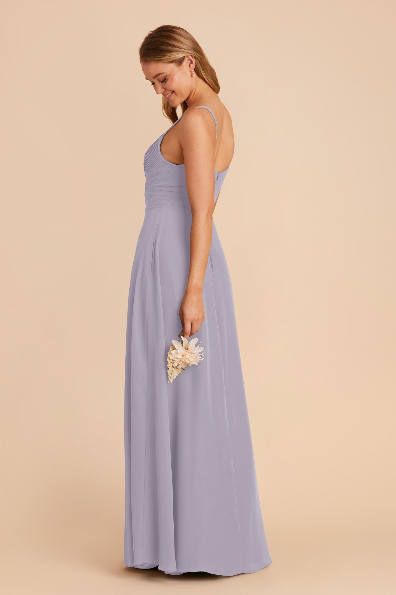 Chiffon A-Line Dress with V-Neck & Slit | Deborah in Dusty Lilac