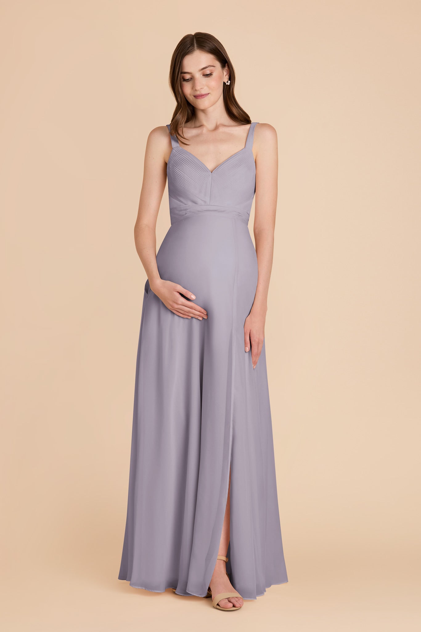 Chiffon A-Line Dress with V-Neck & Slit | Deborah in Dusty Lilac