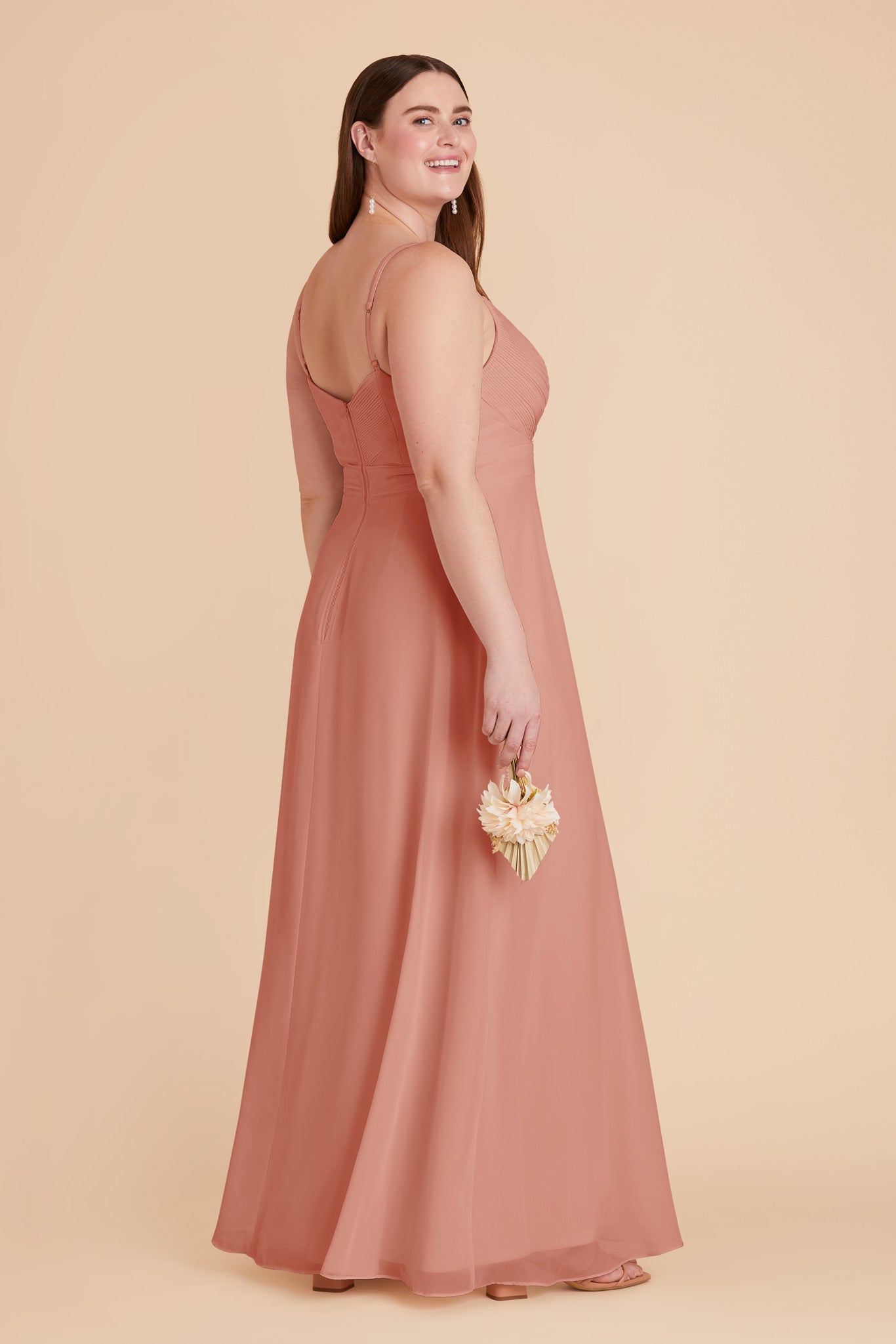Chiffon A-Line Dress with V-Neck & Slit | Deborah in Dusty Rose