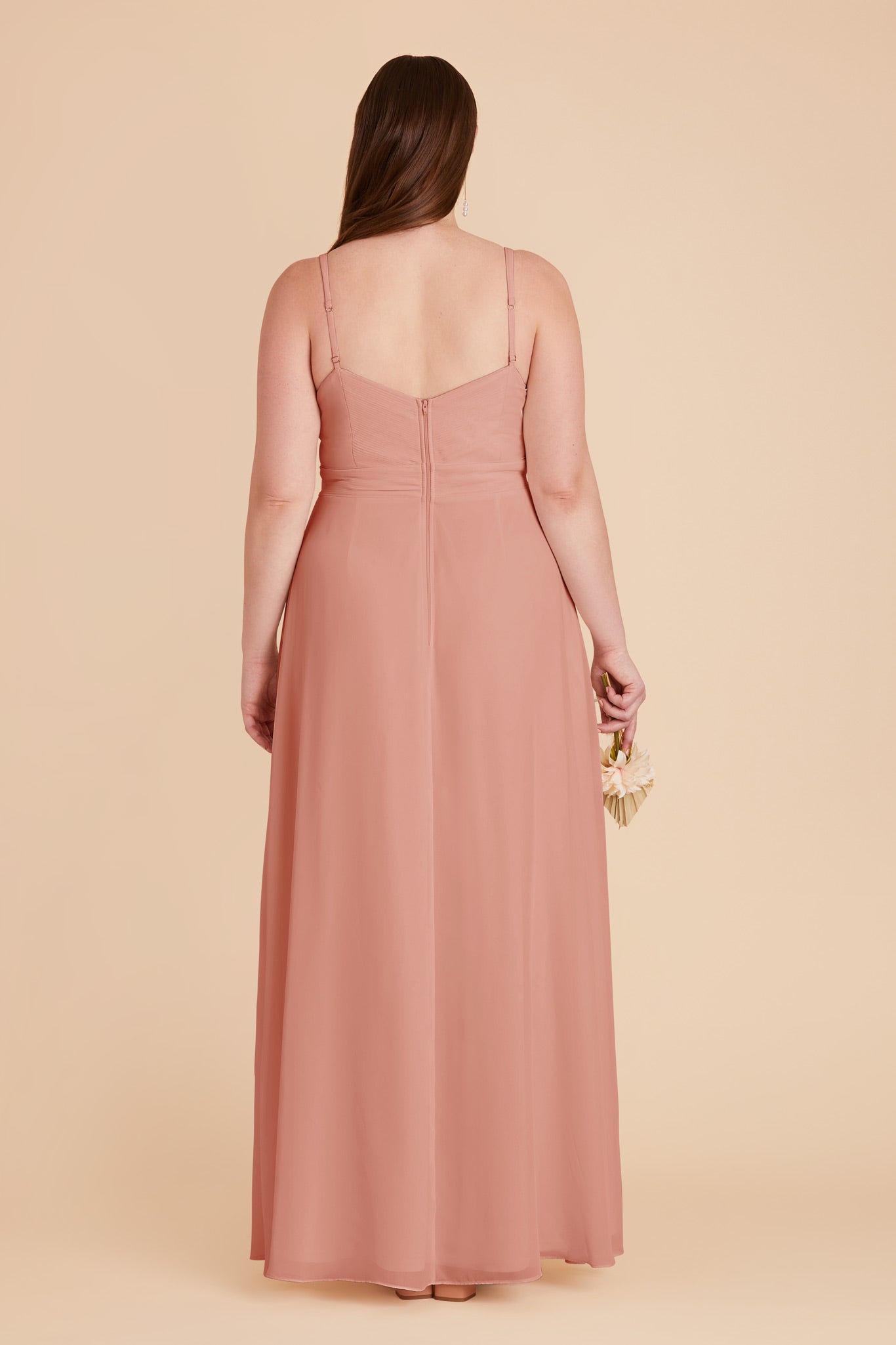 Chiffon A-Line Dress with V-Neck & Slit | Deborah in Dusty Rose
