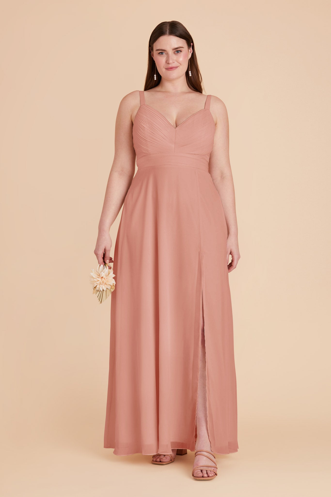 Chiffon A-Line Dress with V-Neck & Slit | Deborah in Dusty Rose