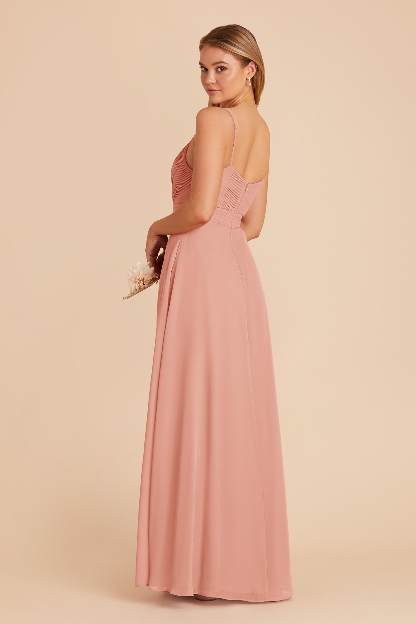 Chiffon A-Line Dress with V-Neck & Slit | Deborah in Dusty Rose
