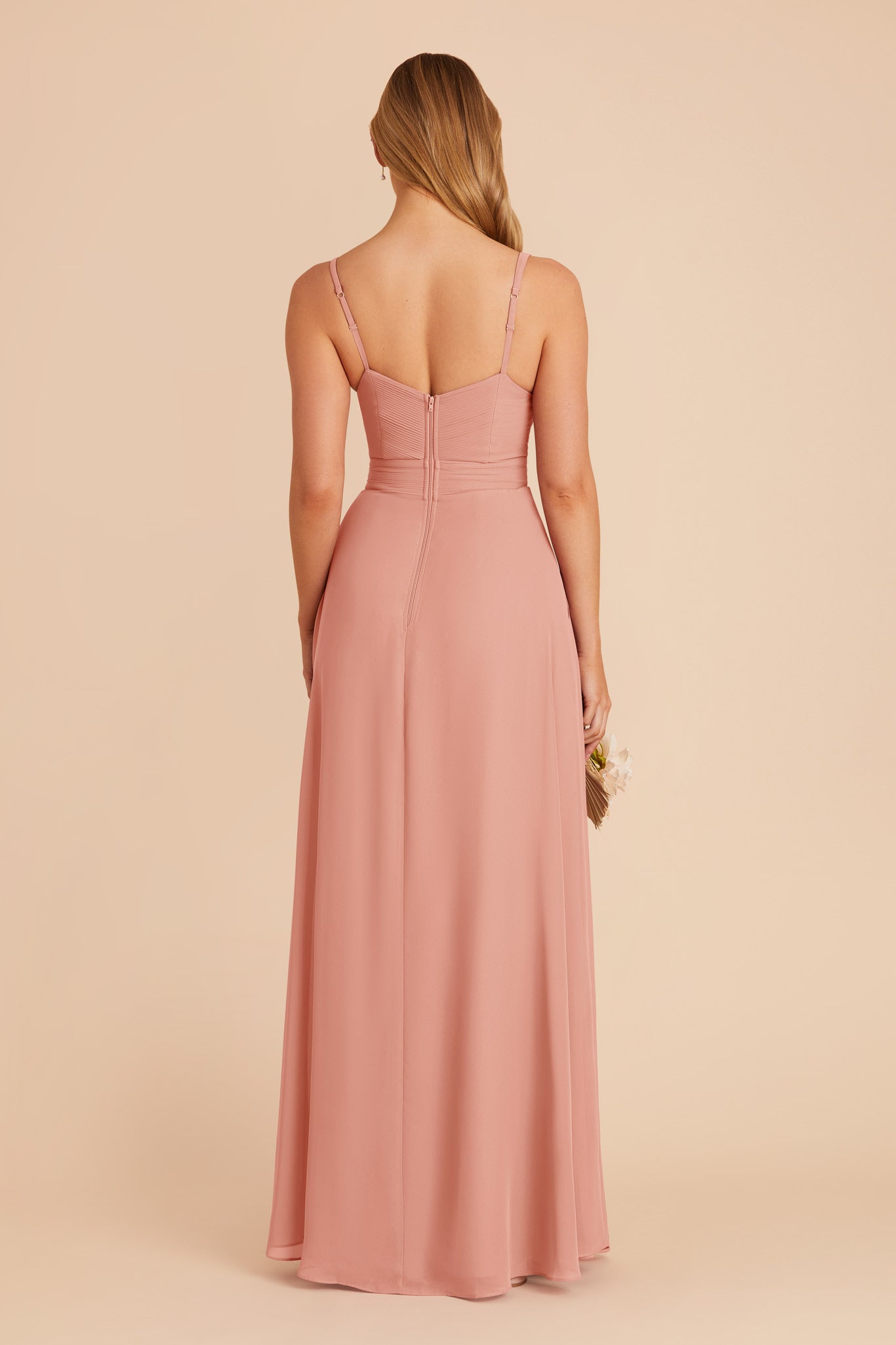 Chiffon A-Line Dress with V-Neck & Slit | Deborah in Dusty Rose