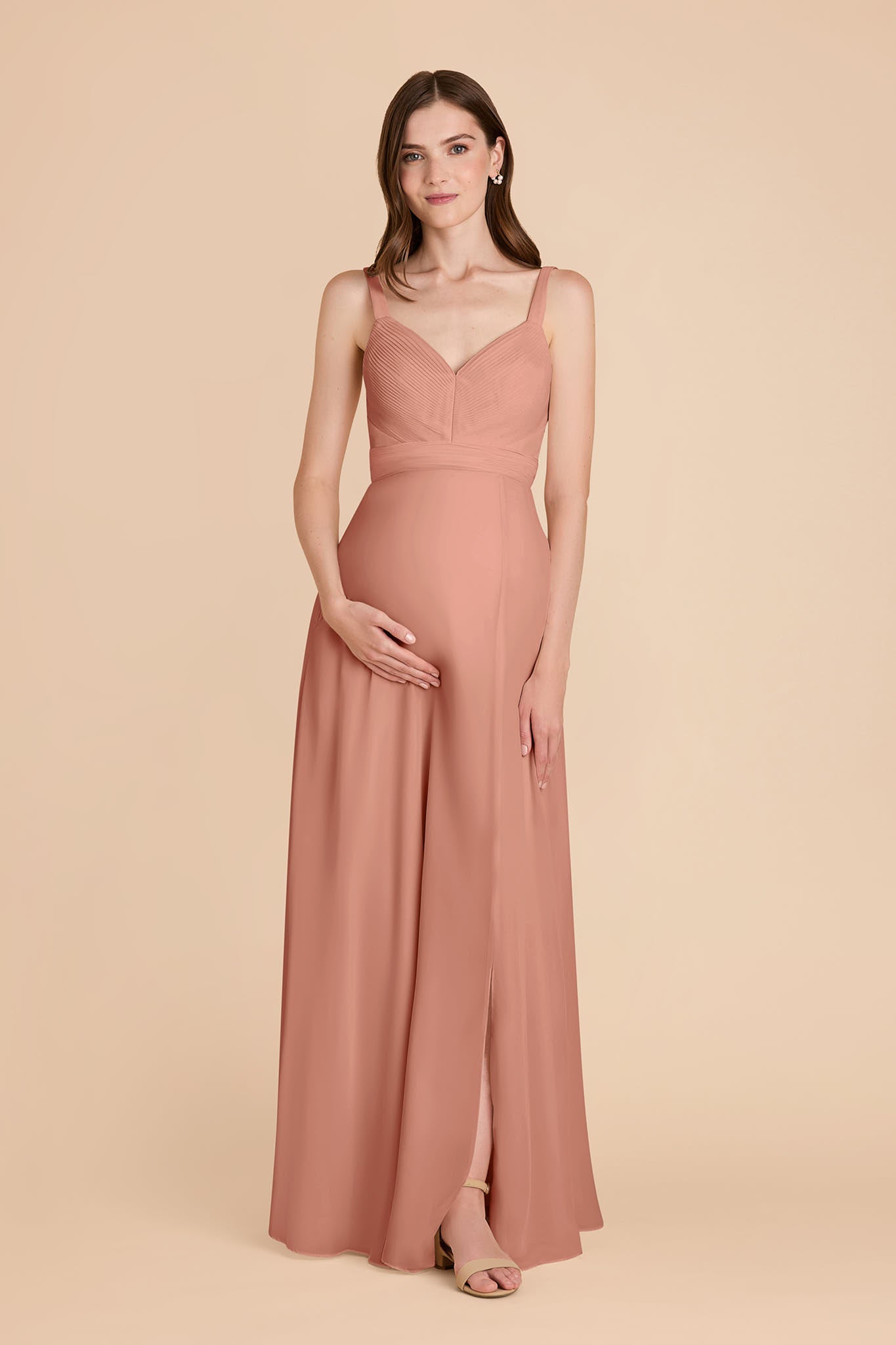 Chiffon A-Line Dress with V-Neck & Slit | Deborah in Dusty Rose