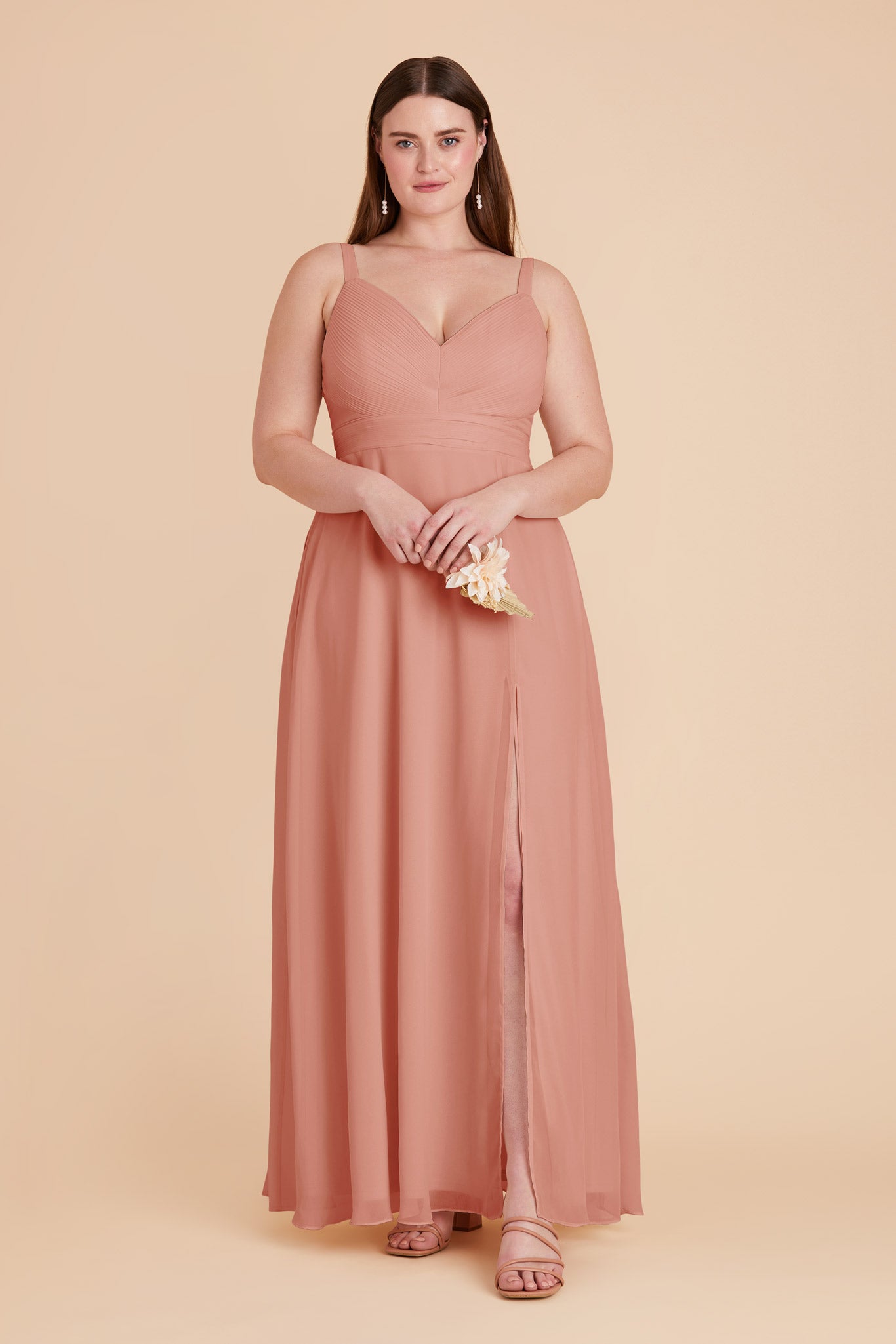 Chiffon A-Line Dress with V-Neck & Slit | Deborah in Dusty Rose