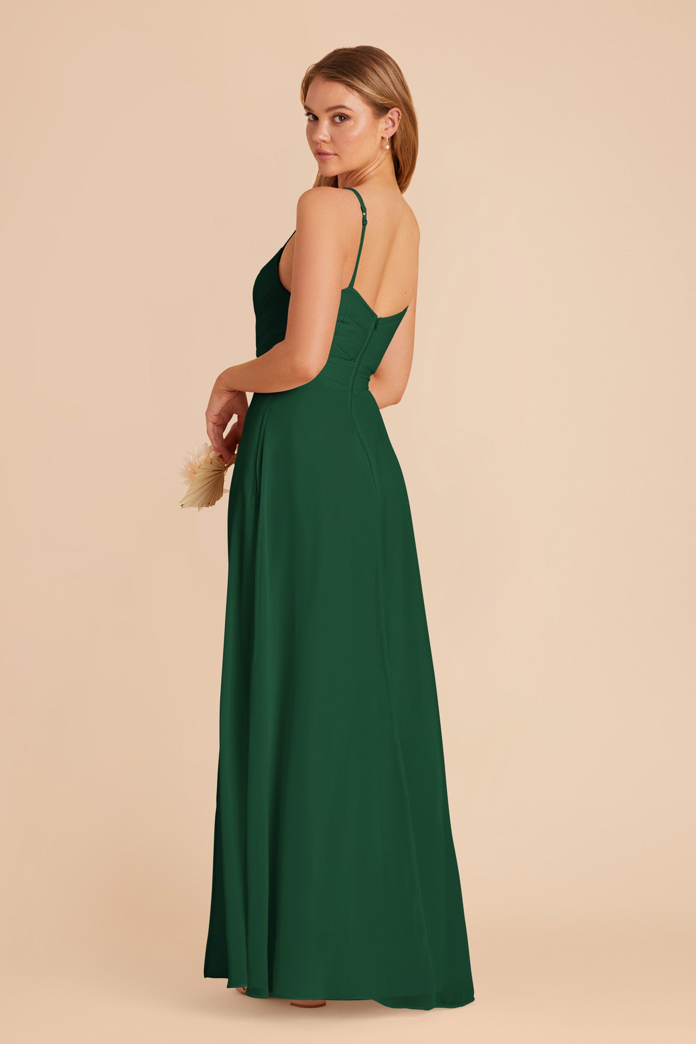 Chiffon A-Line Dress with V-Neck & Slit | Deborah in Forest Green