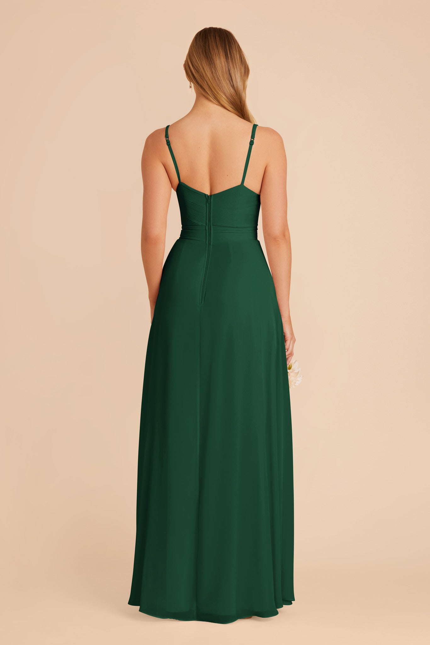 Chiffon A-Line Dress with V-Neck & Slit | Deborah in Forest Green