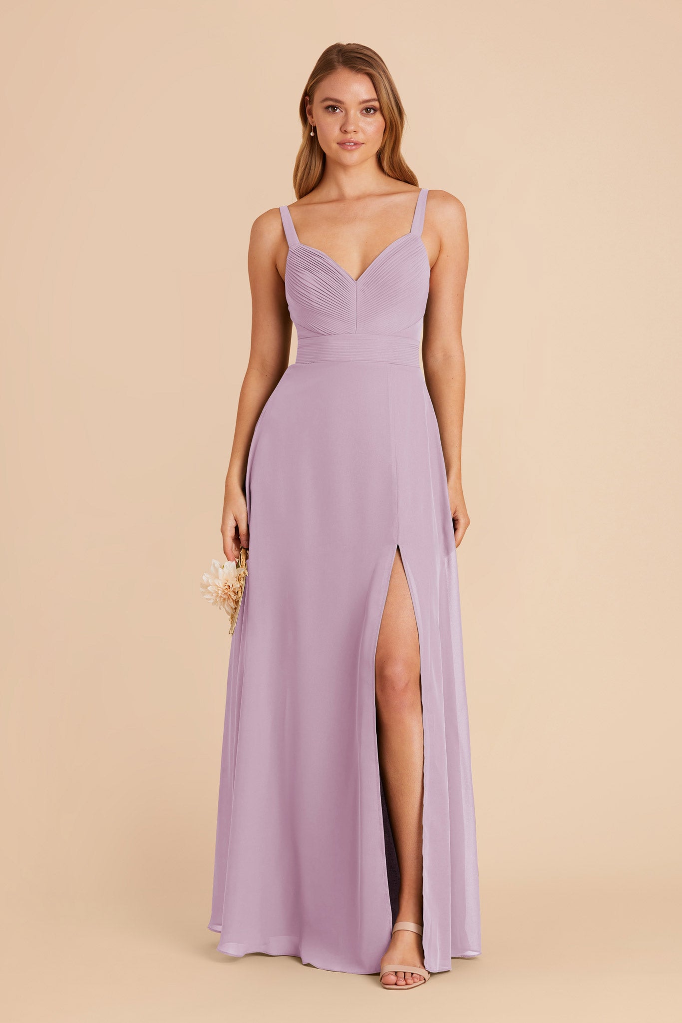 Lavender Chiffon Dress with V-Neck & A-Line Skirt | Deborah