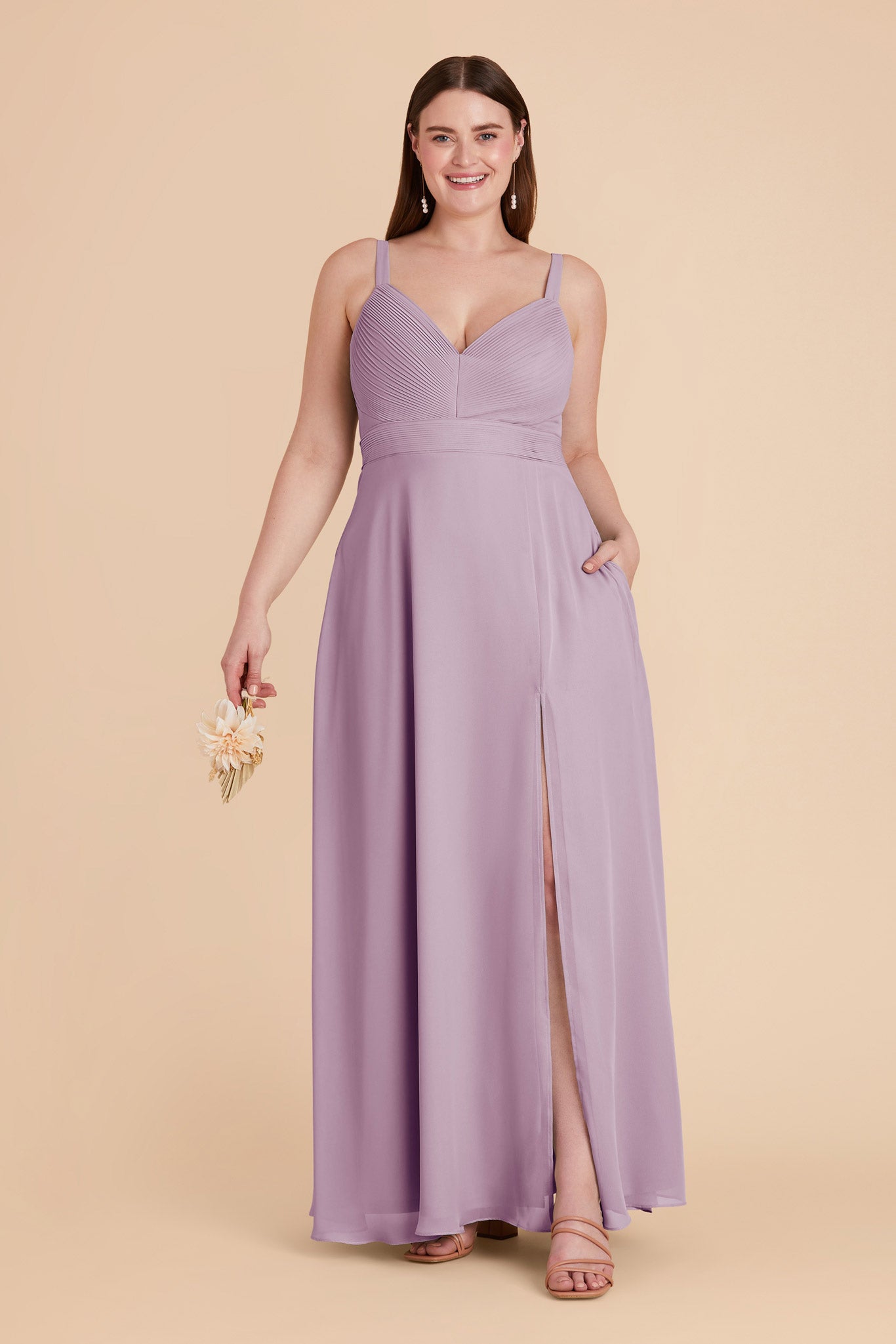 Lavender Chiffon Dress with V-Neck & A-Line Skirt | Deborah