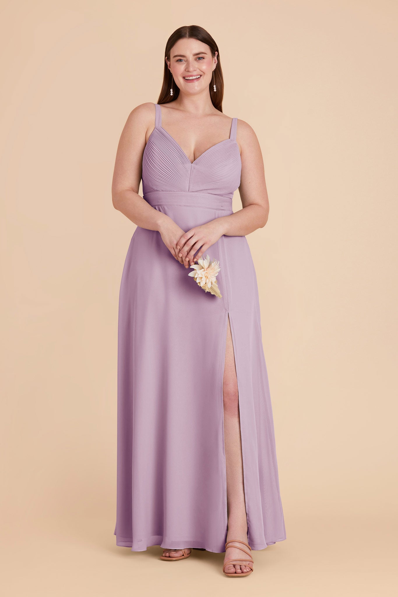 Lavender Chiffon Dress with V-Neck & A-Line Skirt | Deborah