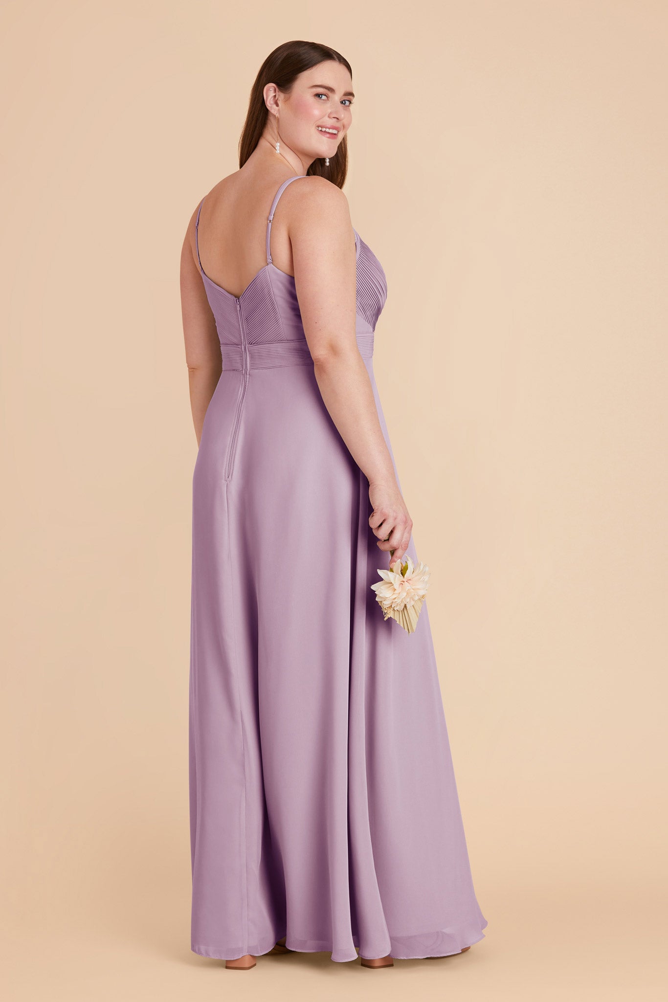 Lavender Chiffon Dress with V-Neck & A-Line Skirt | Deborah