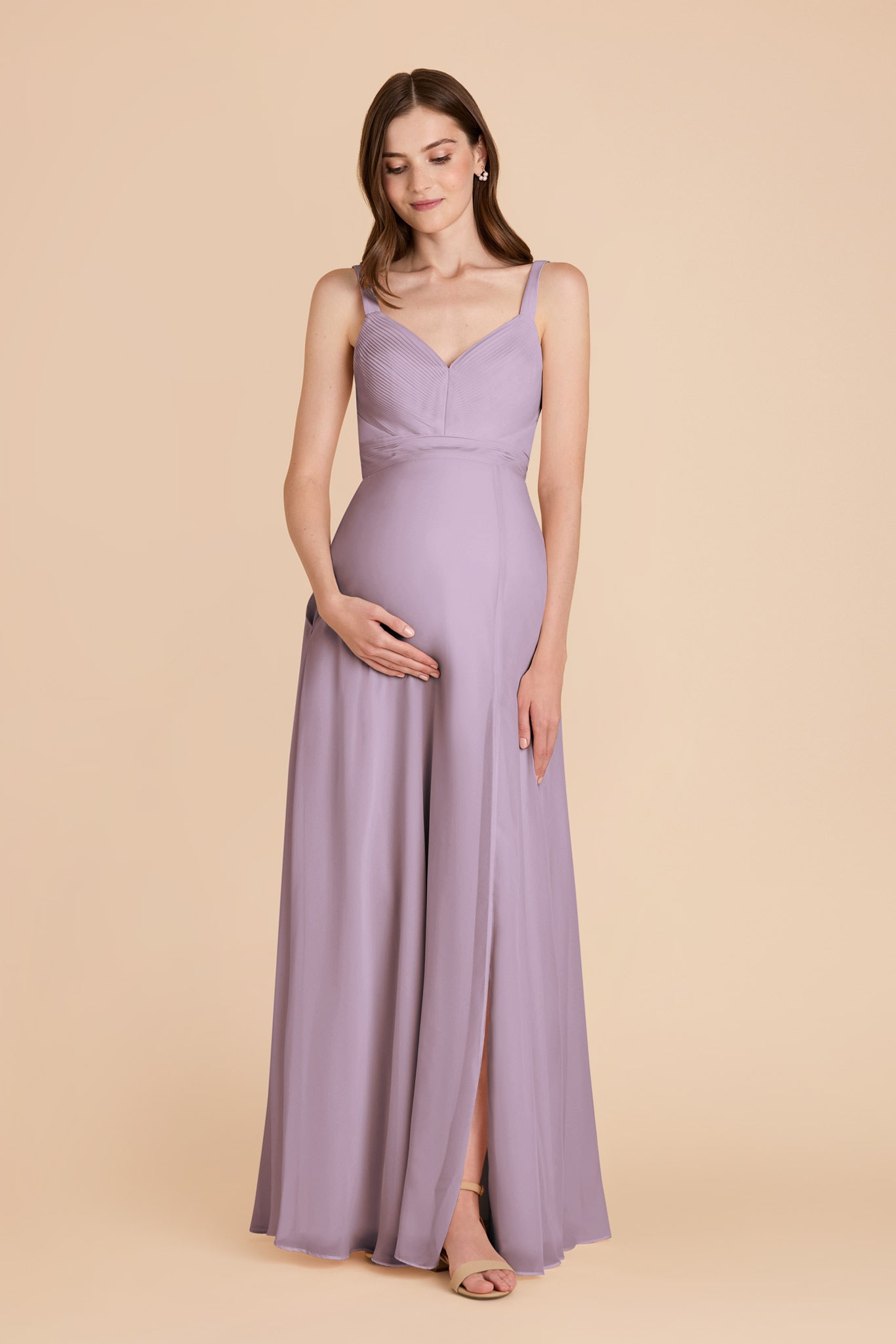 Lavender Chiffon Dress with V-Neck & A-Line Skirt | Deborah