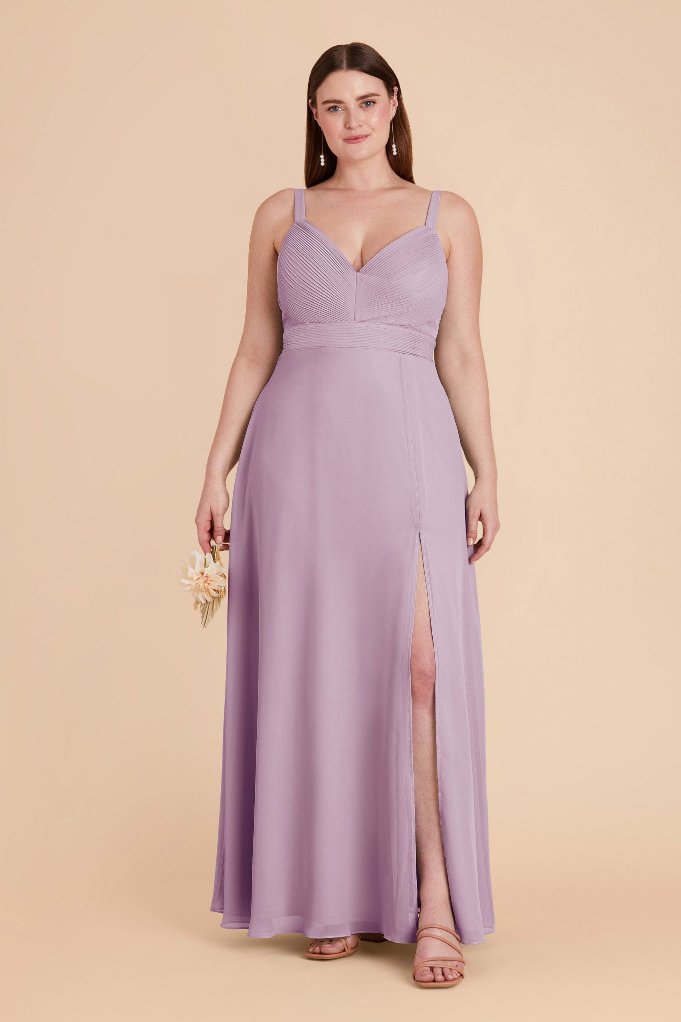Lavender Chiffon Dress with V-Neck & A-Line Skirt | Deborah