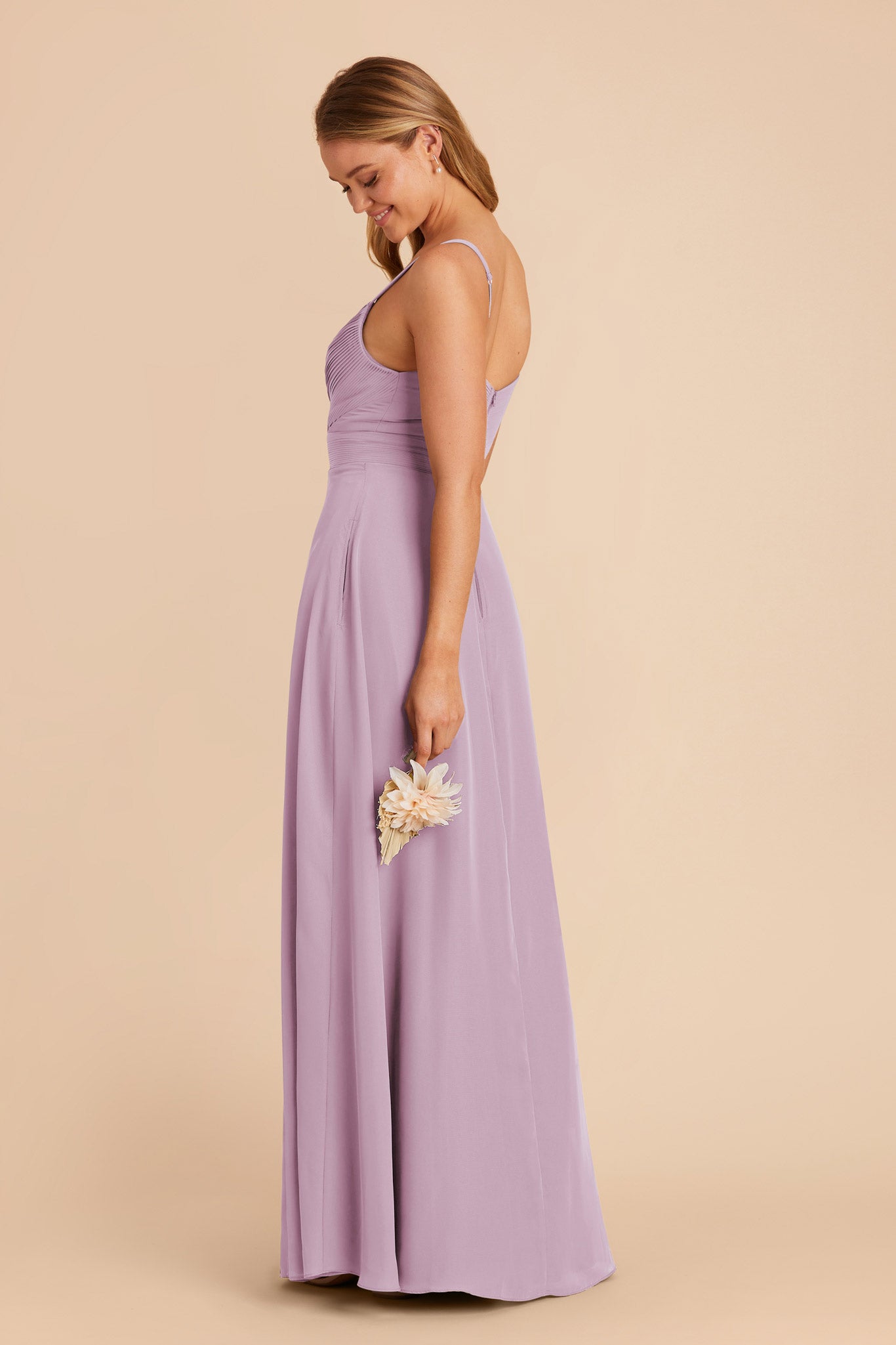 Lavender Chiffon Dress with V-Neck & A-Line Skirt | Deborah