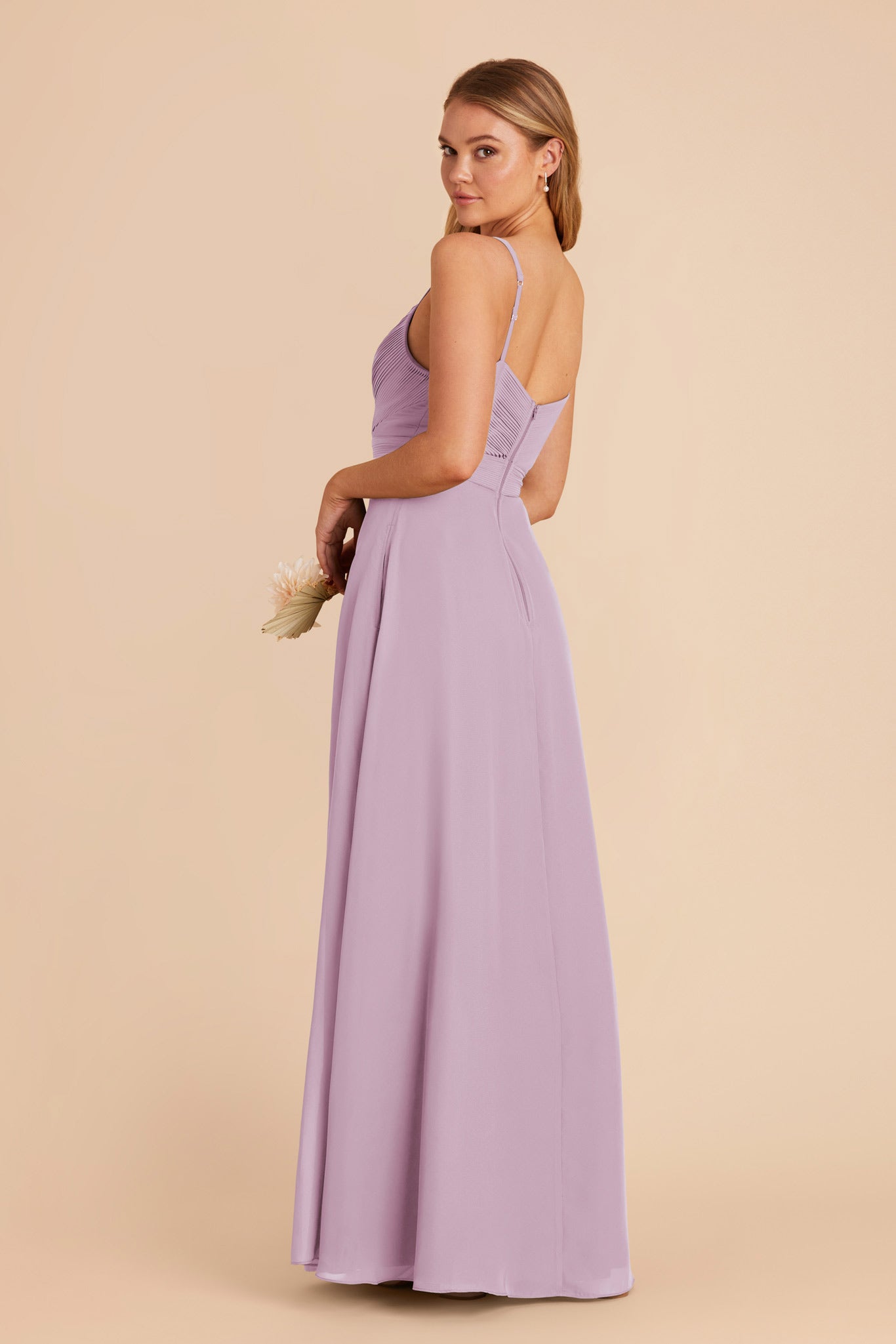 Lavender Chiffon Dress with V-Neck & A-Line Skirt | Deborah
