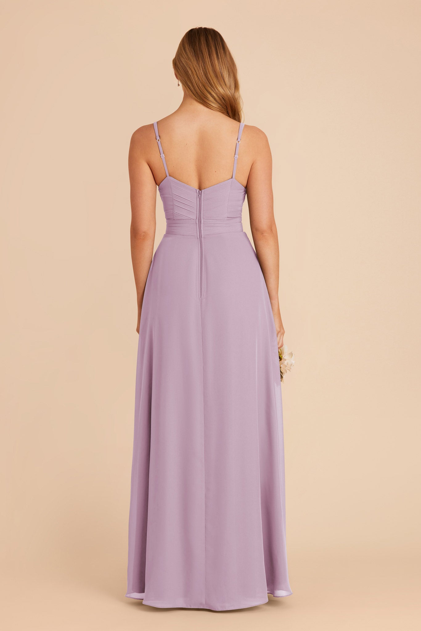 Lavender Chiffon Dress with V-Neck & A-Line Skirt | Deborah