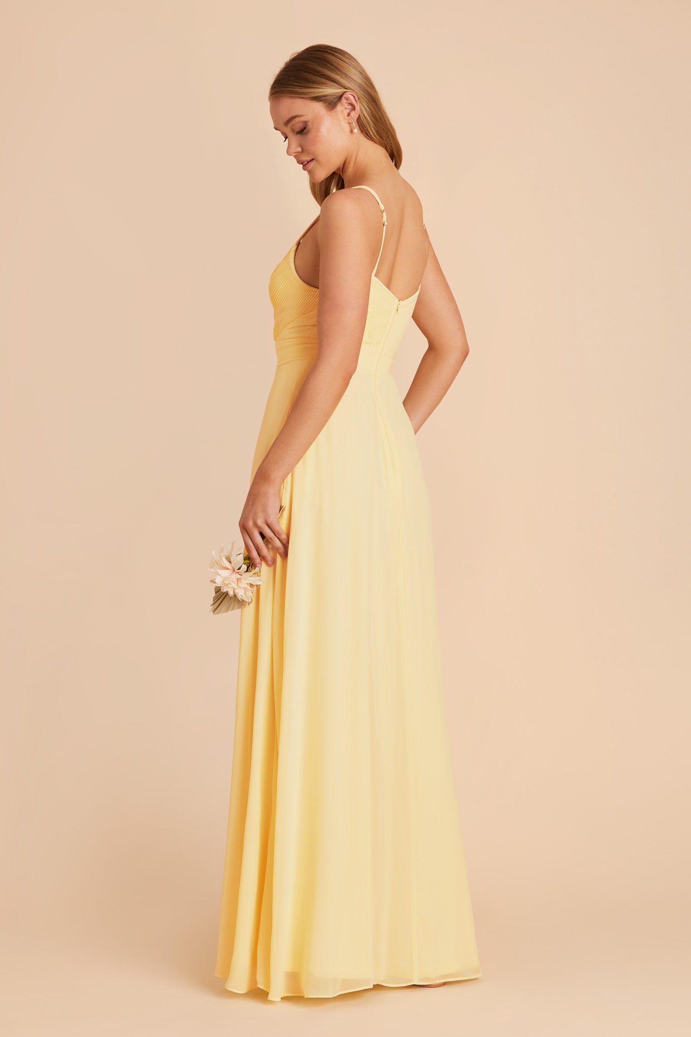 Chiffon A-Line Dress with V-Neck & Slit | Deborah Lemon Sorbet