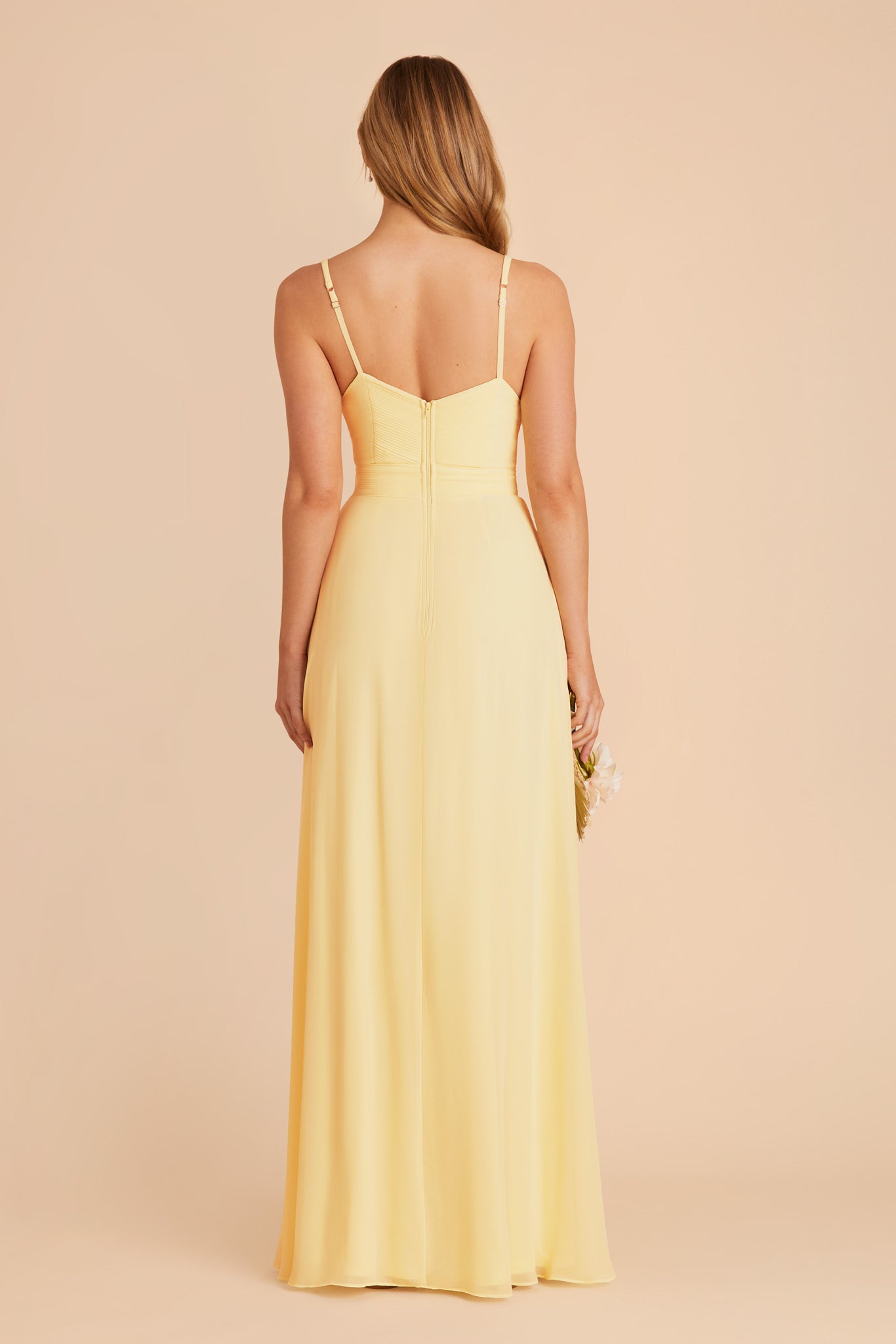 Chiffon A-Line Dress with V-Neck & Slit | Deborah Lemon Sorbet