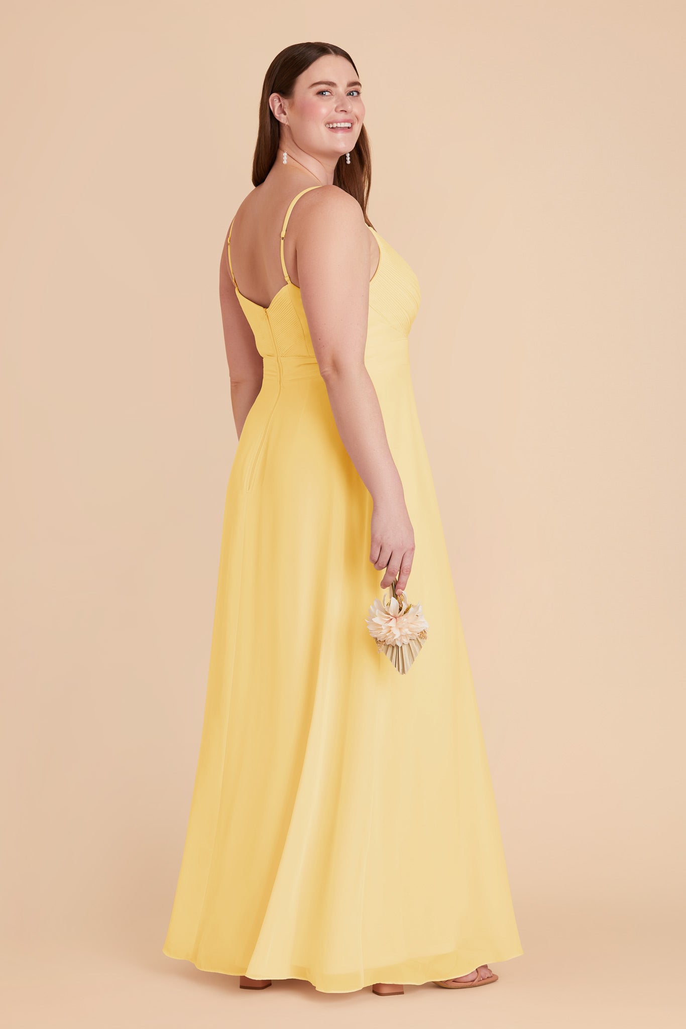 Chiffon A-Line Dress with V-Neck & Slit | Deborah Lemon Sorbet
