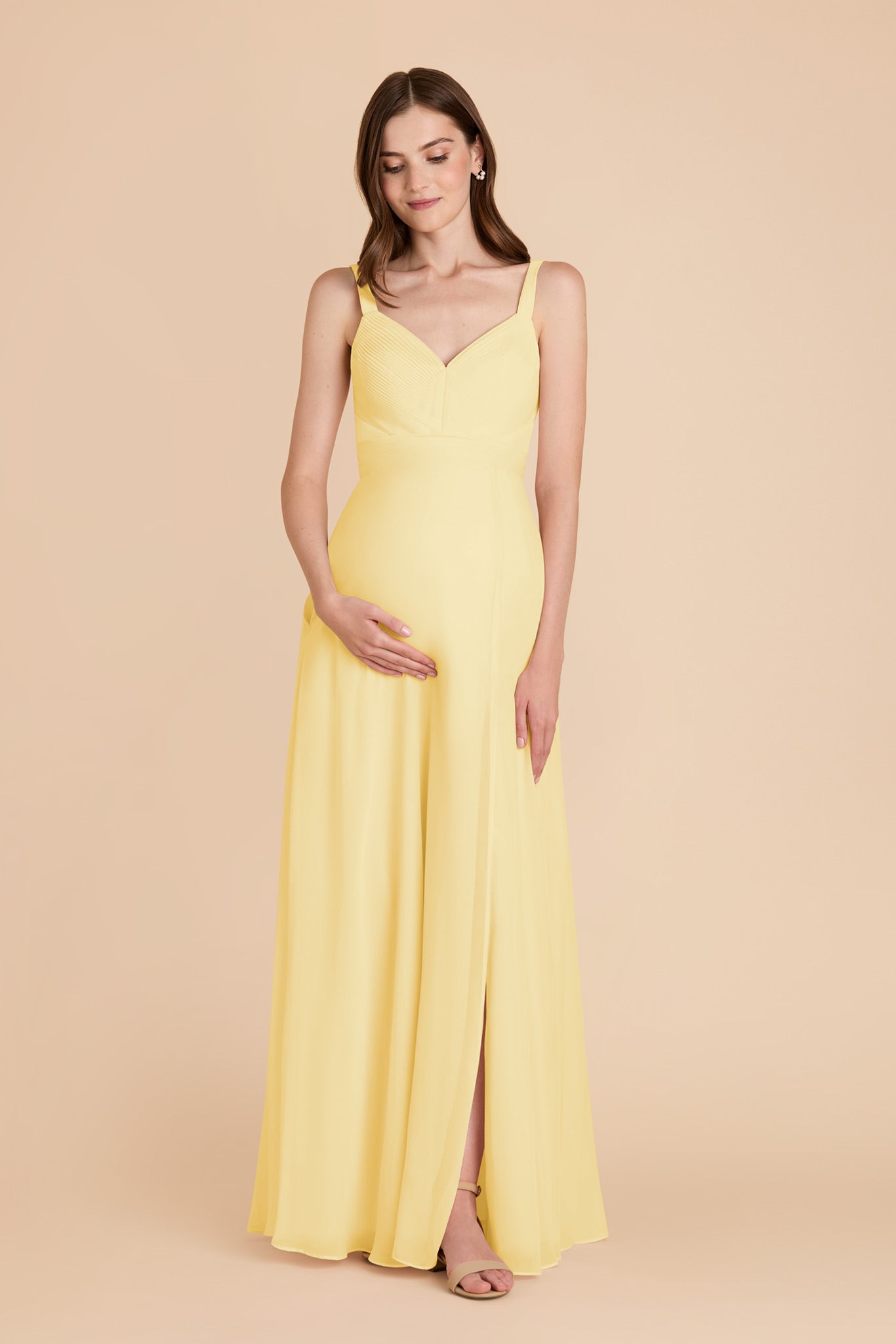 Chiffon A-Line Dress with V-Neck & Slit | Deborah Lemon Sorbet