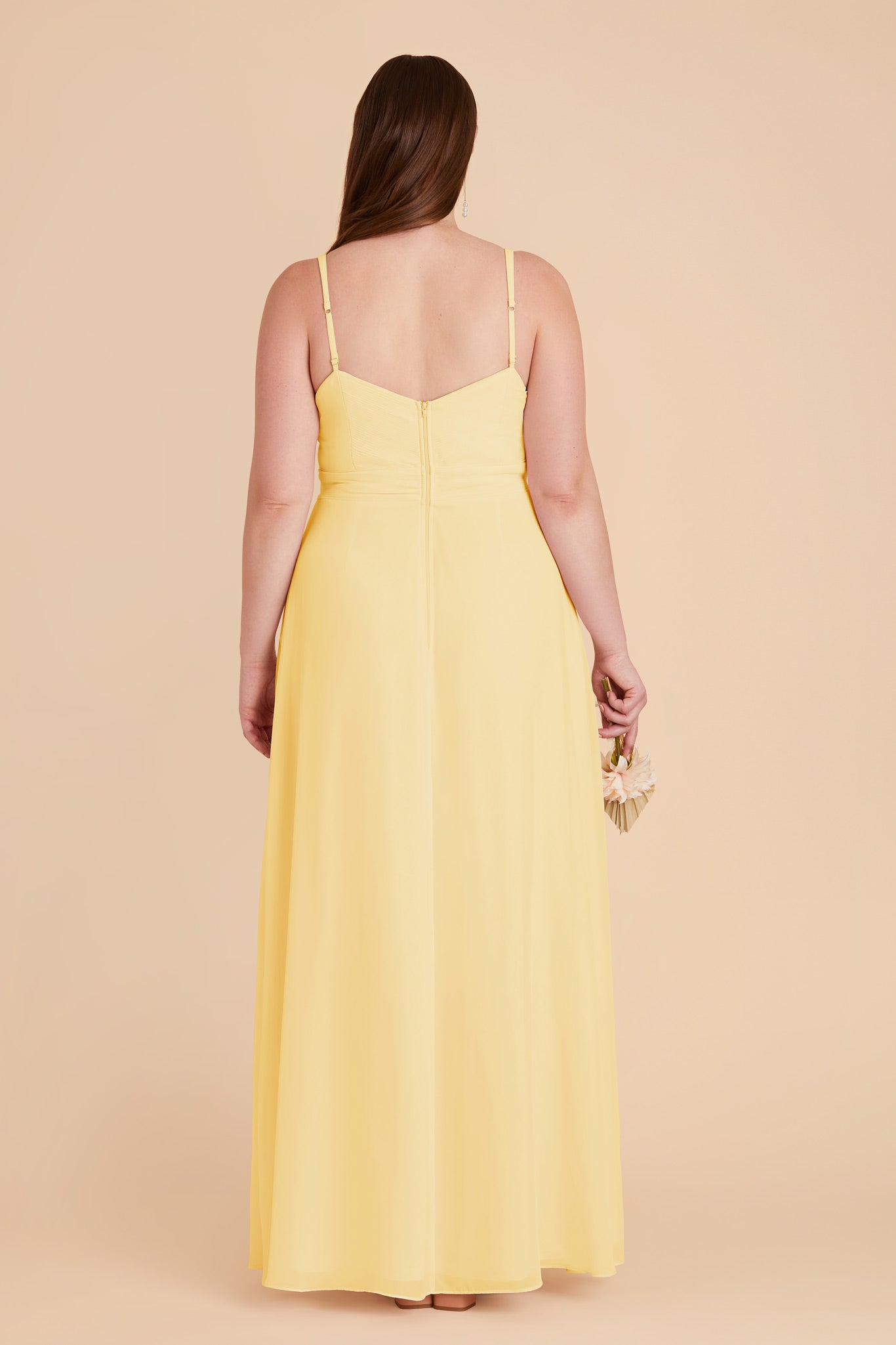 Chiffon A-Line Dress with V-Neck & Slit | Deborah Lemon Sorbet