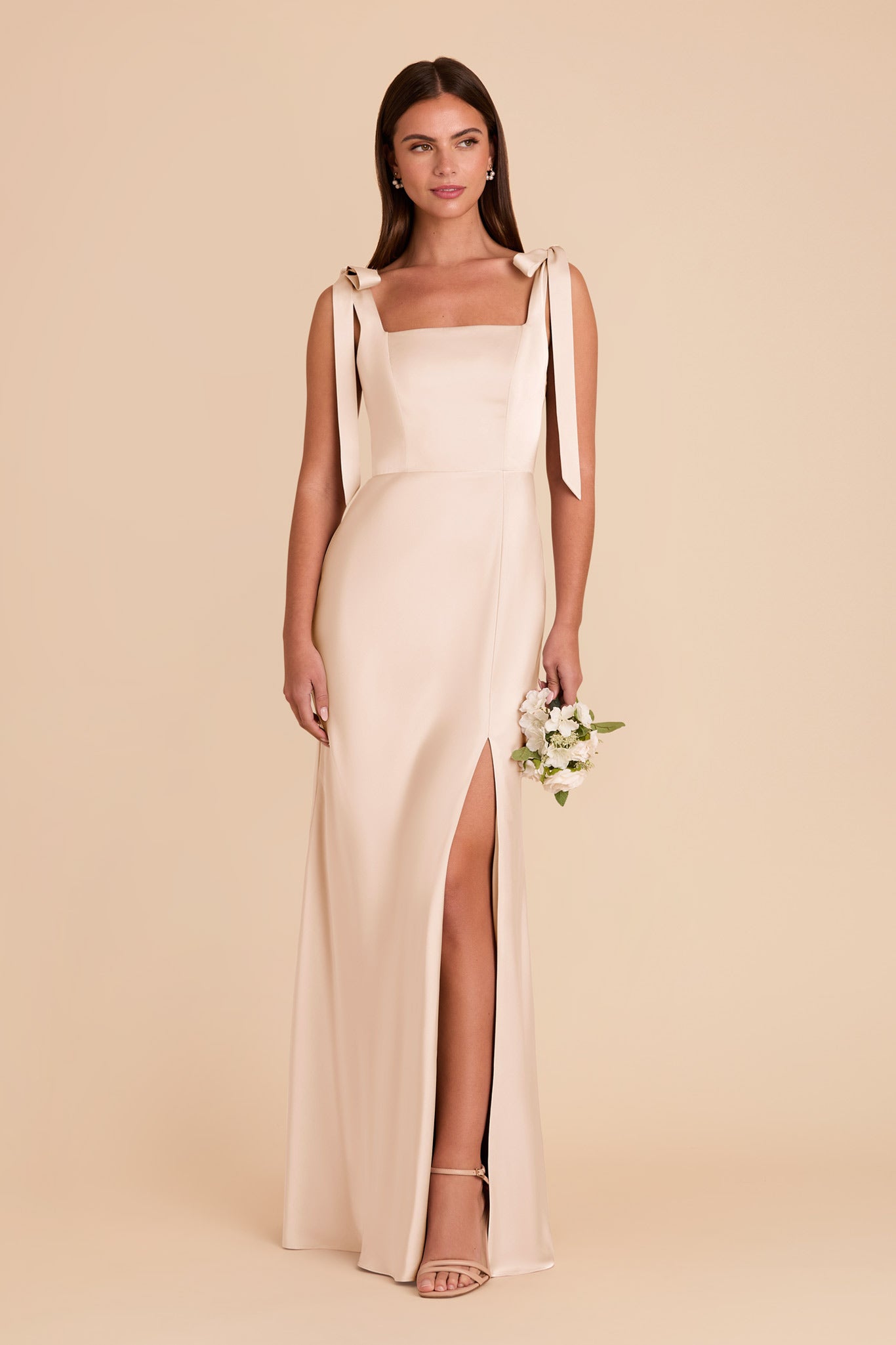 Convertible Satin Dress with Bows | Alex Champagne