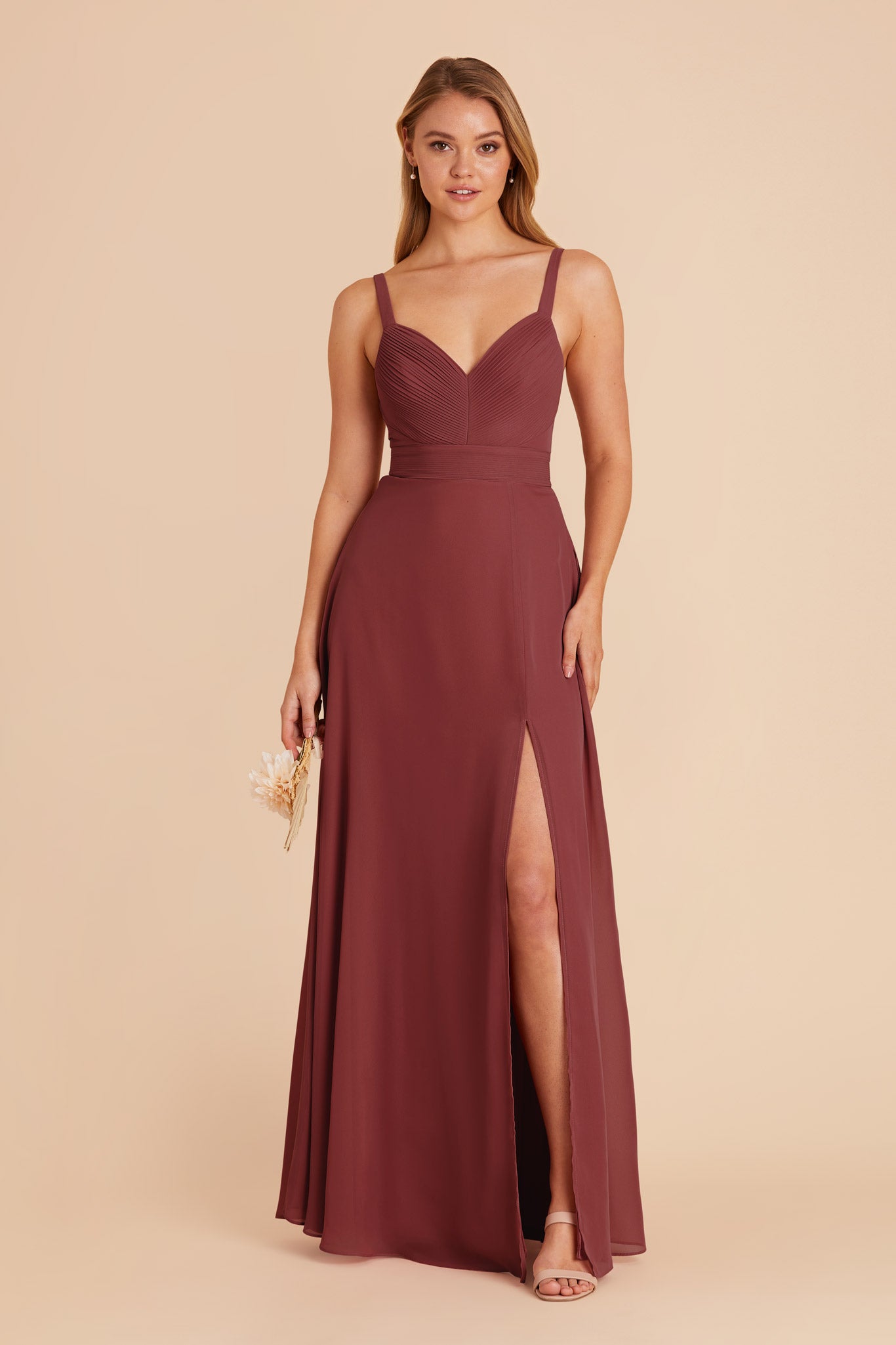 Chiffon A-Line Dress with V-Neck & Slit | Deborah Rosewood