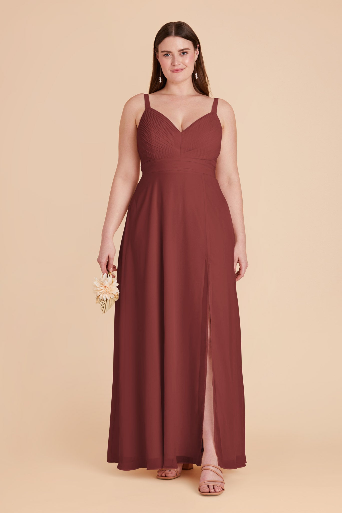Chiffon A-Line Dress with V-Neck & Slit | Deborah Rosewood