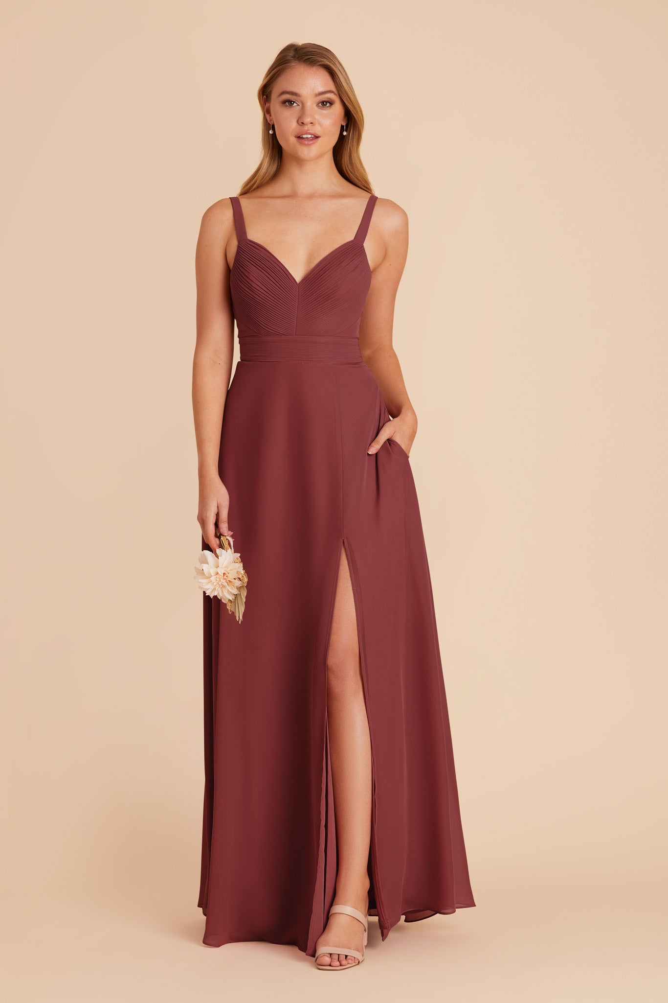 Chiffon A-Line Dress with V-Neck & Slit | Deborah Rosewood
