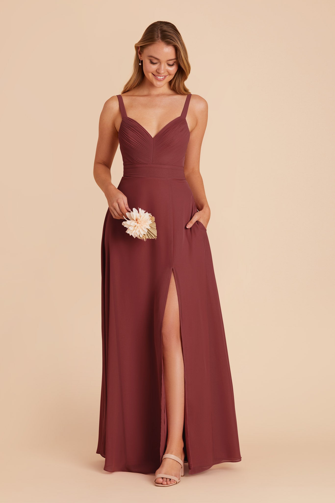 Chiffon A-Line Dress with V-Neck & Slit | Deborah Rosewood