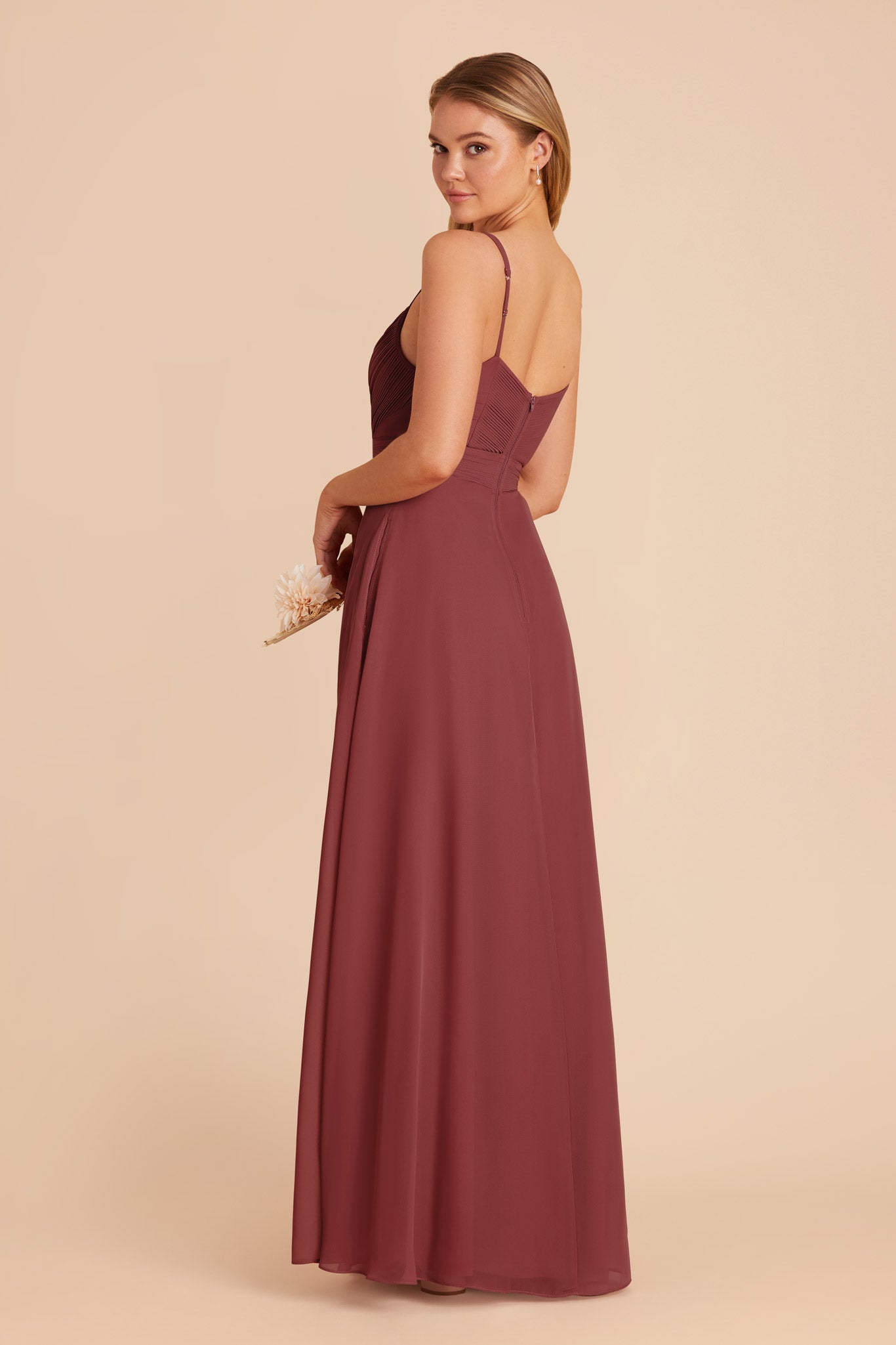 Chiffon A-Line Dress with V-Neck & Slit | Deborah Rosewood