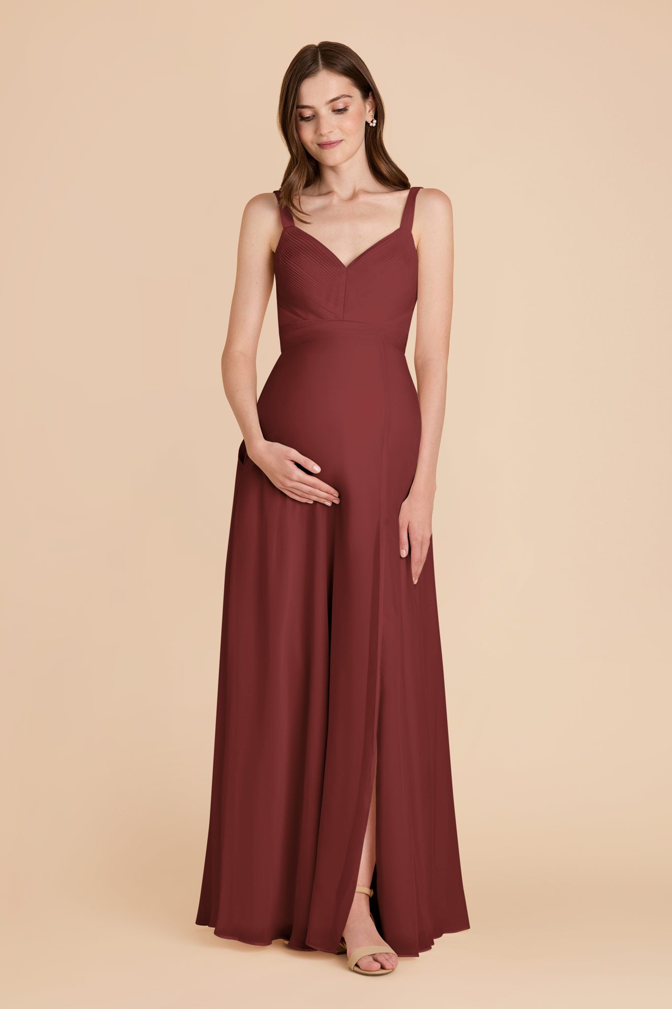 Chiffon A-Line Dress with V-Neck & Slit | Deborah Rosewood