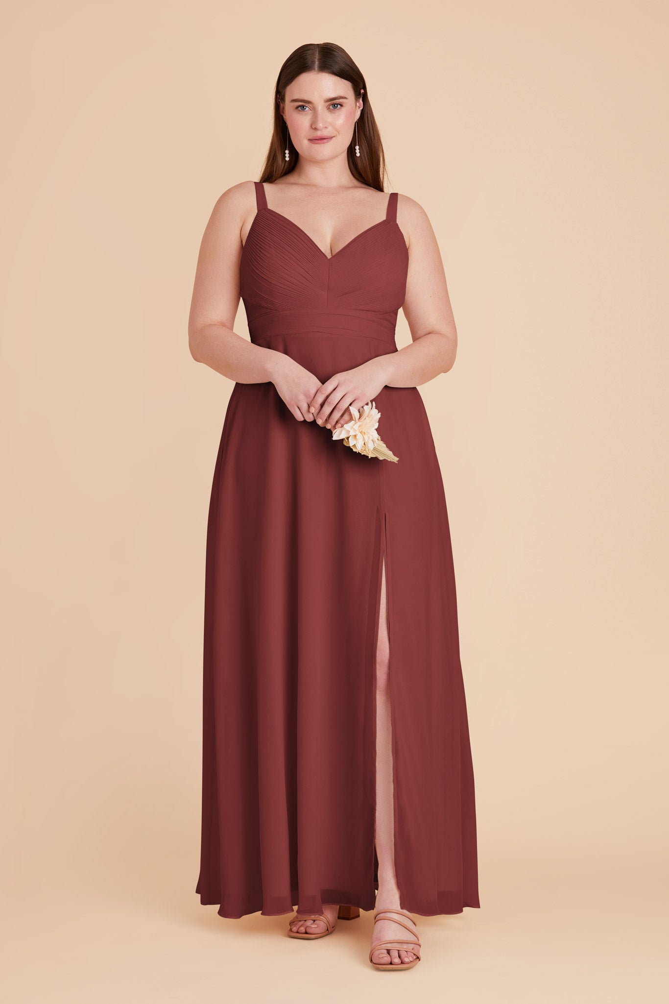 Chiffon A-Line Dress with V-Neck & Slit | Deborah Rosewood