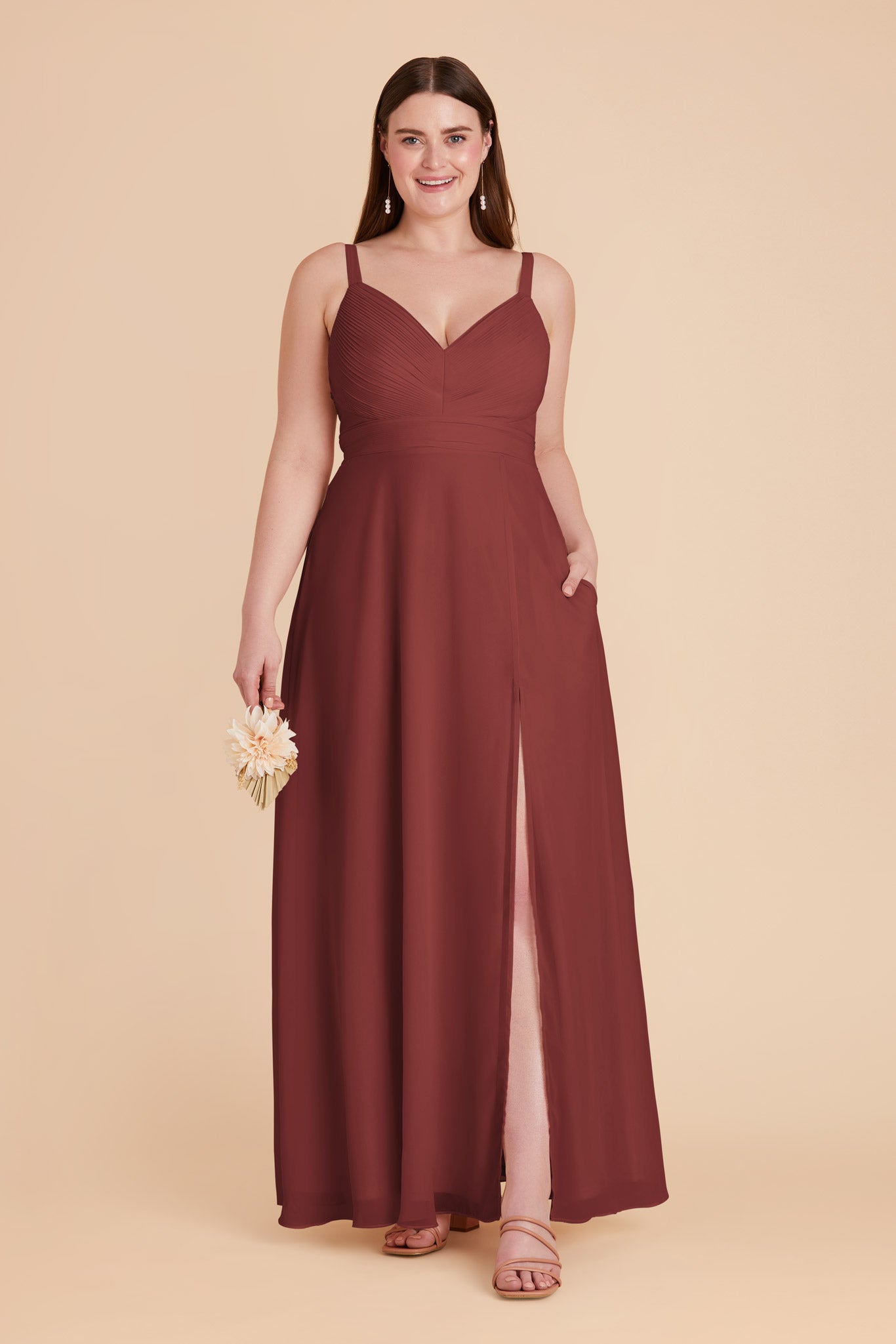 Chiffon A-Line Dress with V-Neck & Slit | Deborah Rosewood