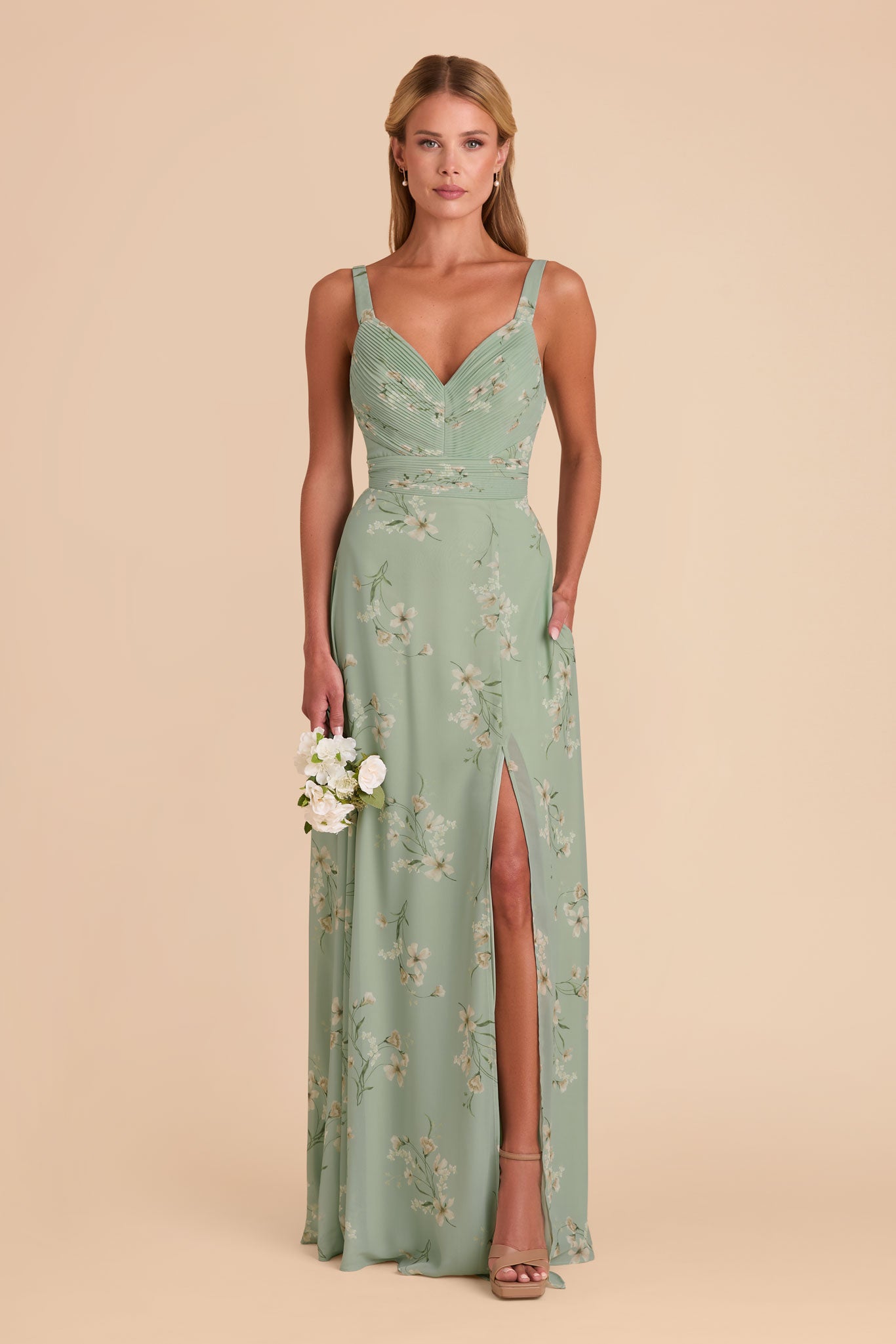 Chiffon A-Line Dress with V-Neck & Slit | Sage Le Fleur