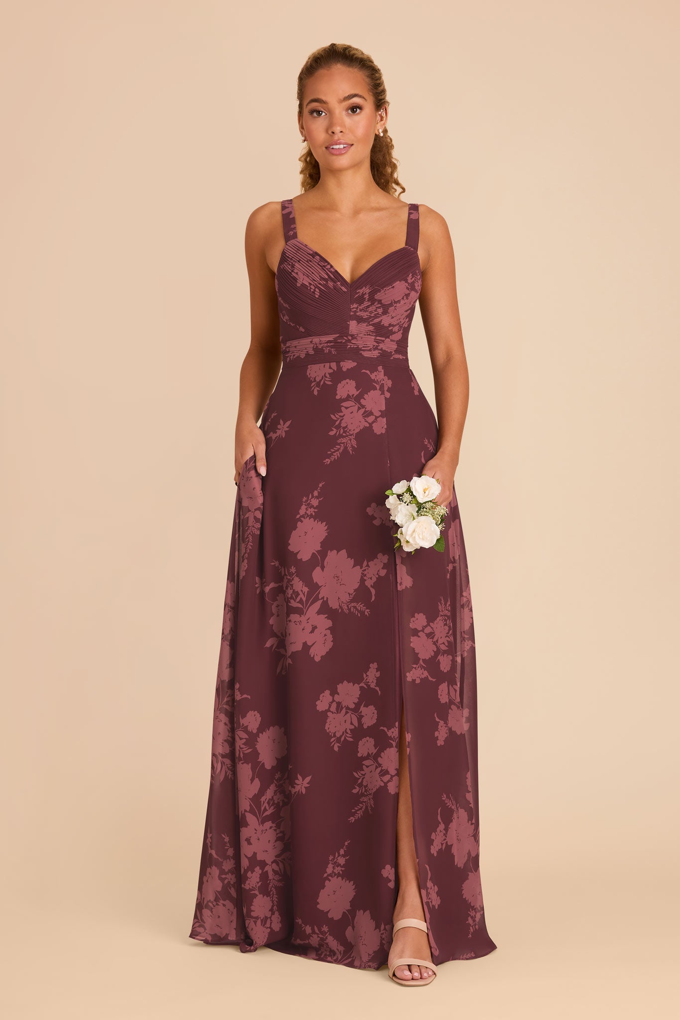 Chiffon Dress with A-Line Skirt & V-Neck | Deborah Sangria Blooms