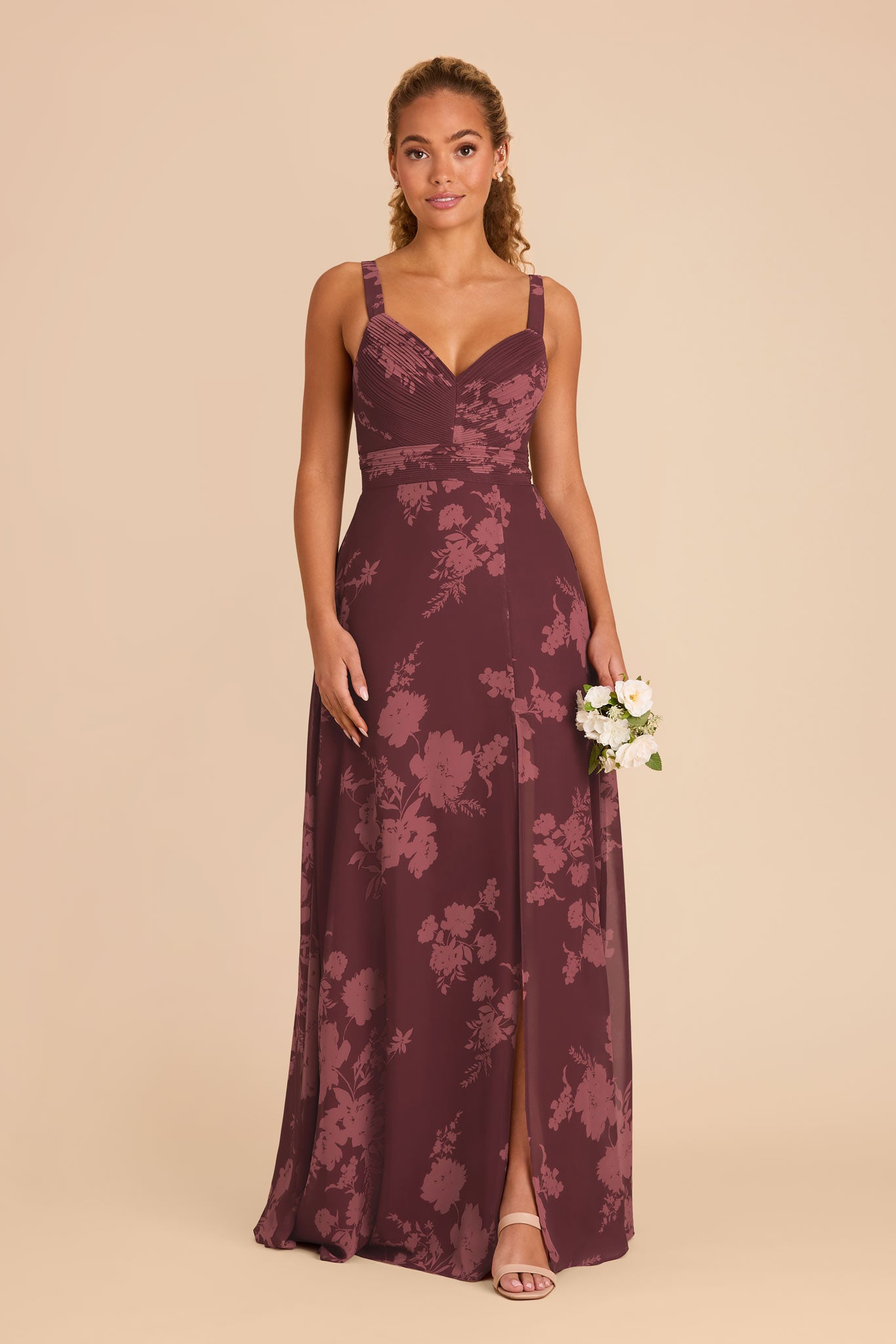 Chiffon Dress with A-Line Skirt & V-Neck | Deborah Sangria Blooms