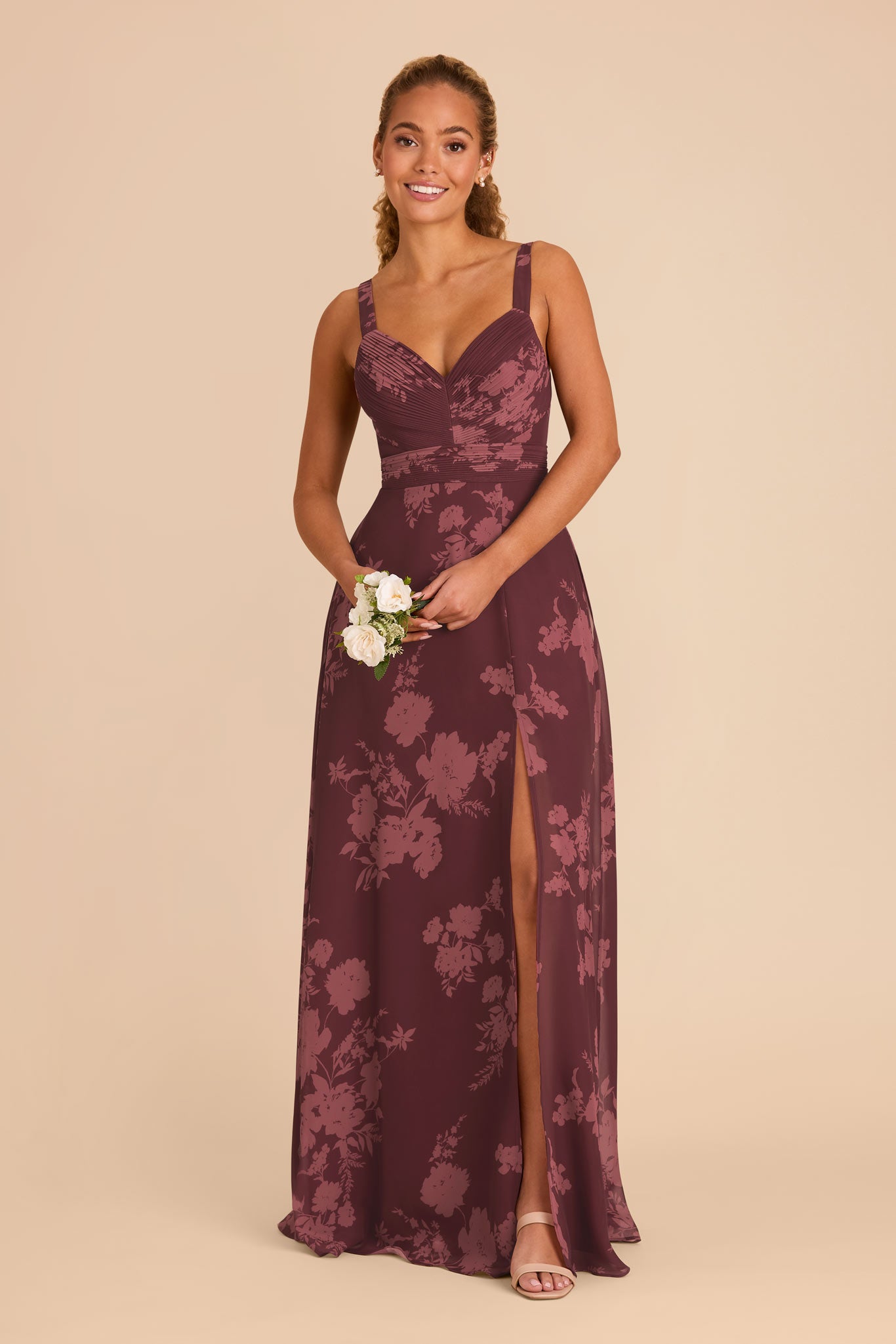 Chiffon Dress with A-Line Skirt & V-Neck | Deborah Sangria Blooms