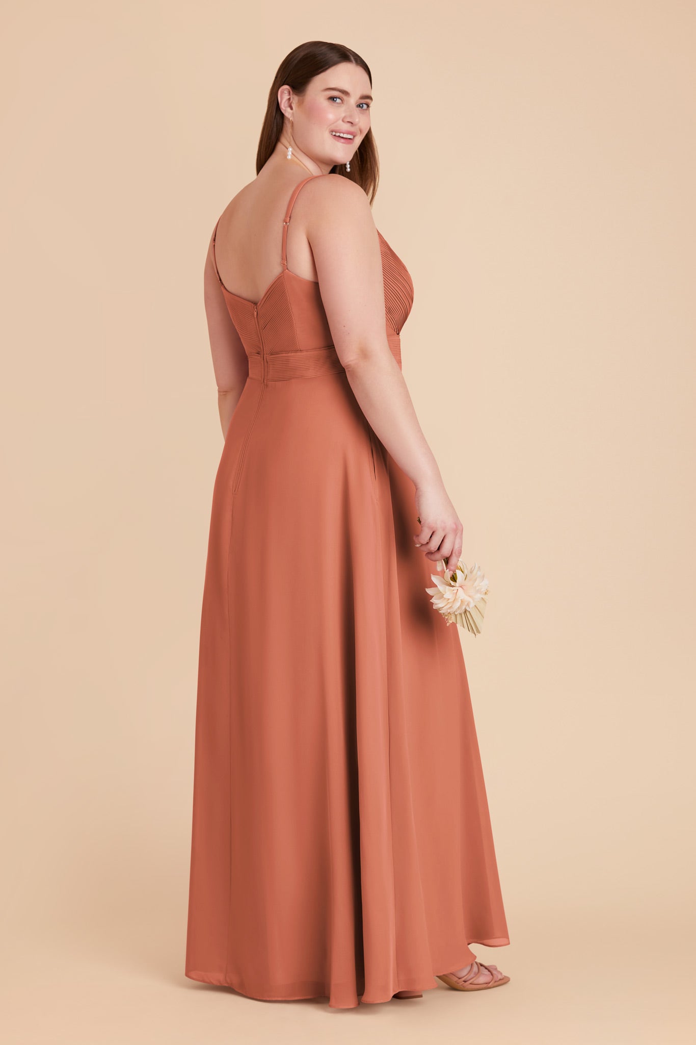 Chiffon A-Line Dress with V-Neck & Slit | Deborah Terracotta
