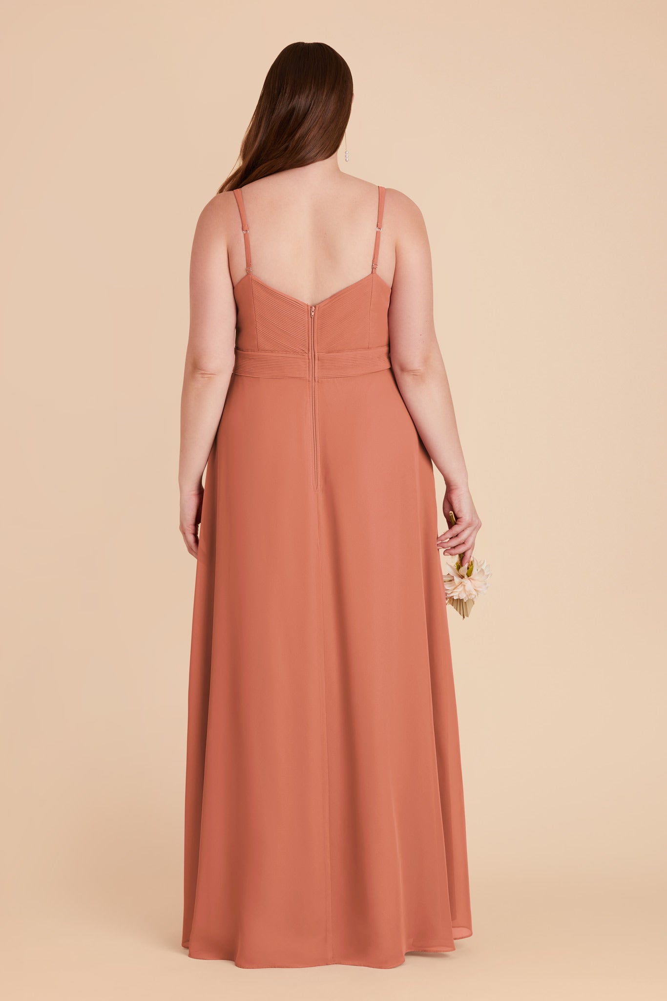 Chiffon A-Line Dress with V-Neck & Slit | Deborah Terracotta
