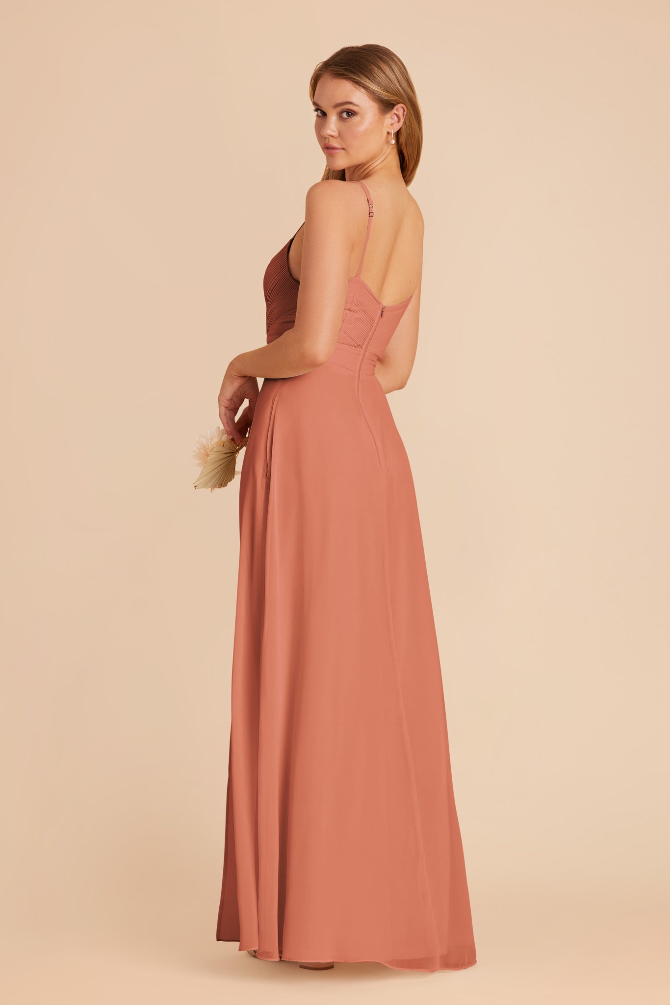 Chiffon A-Line Dress with V-Neck & Slit | Deborah Terracotta